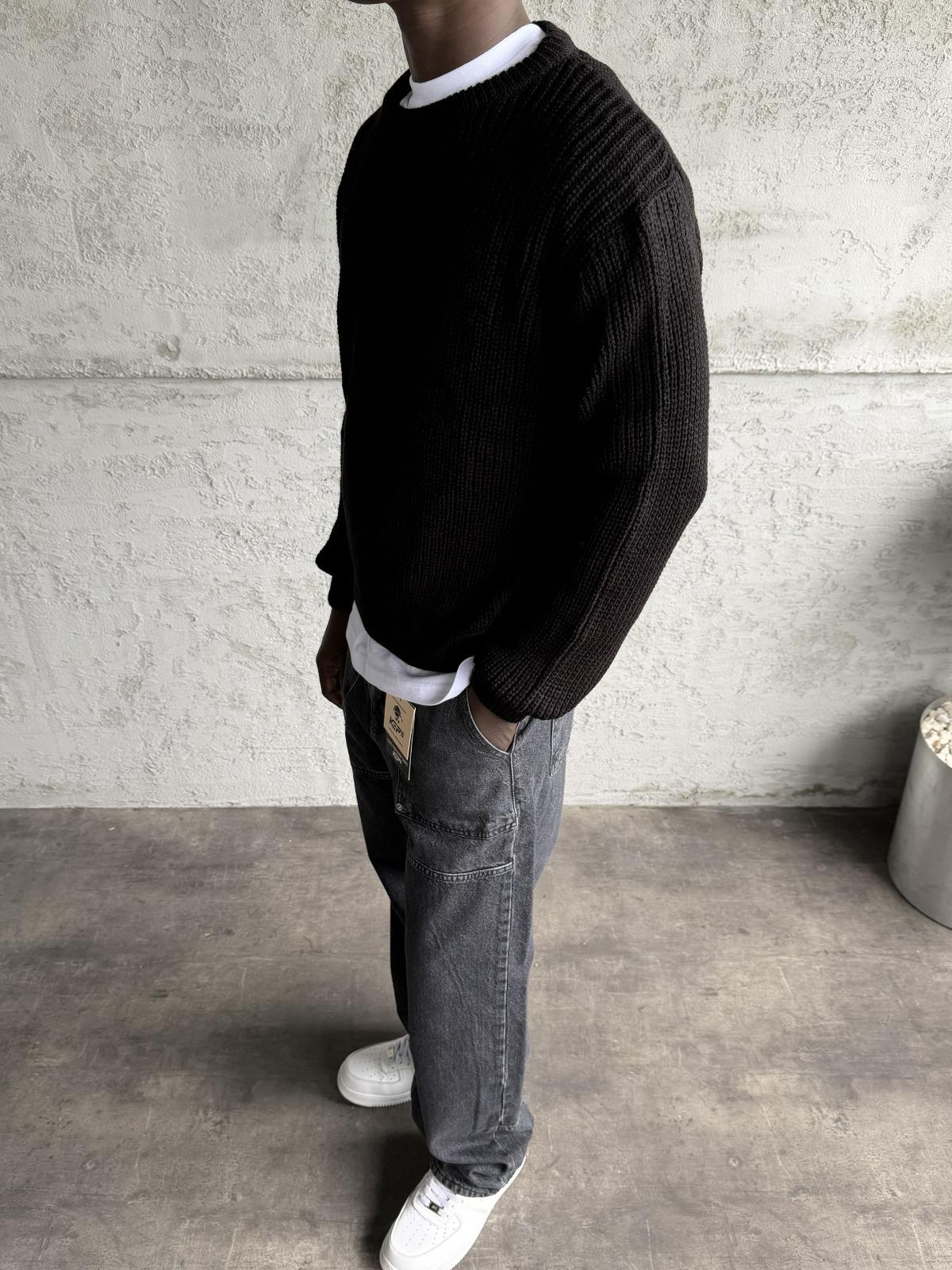 Siyah Bisiklet Yaka Örme Triko Kazak