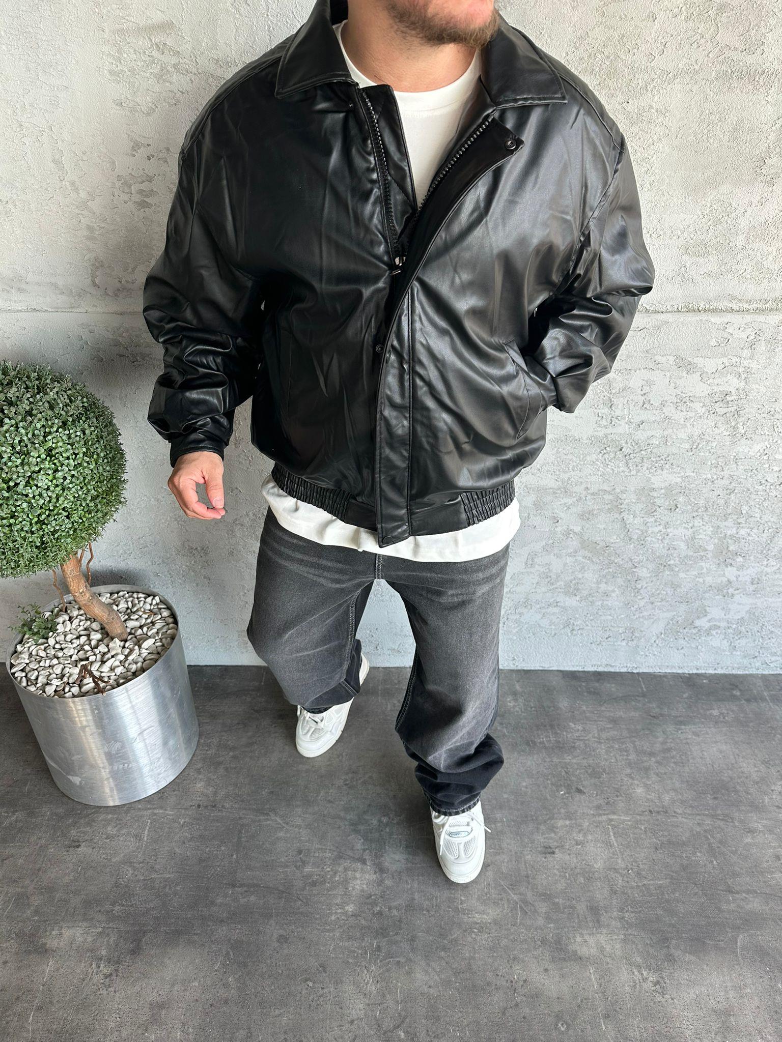 Siyah Bomber Deri Ceket
