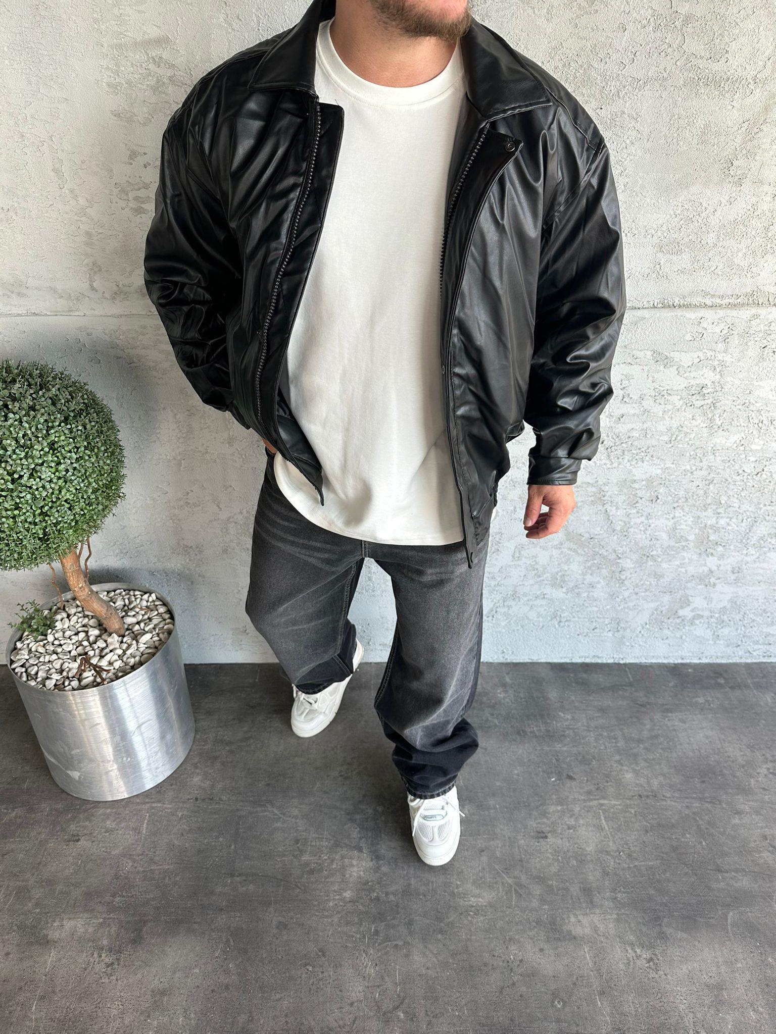 Siyah Bomber Deri Ceket