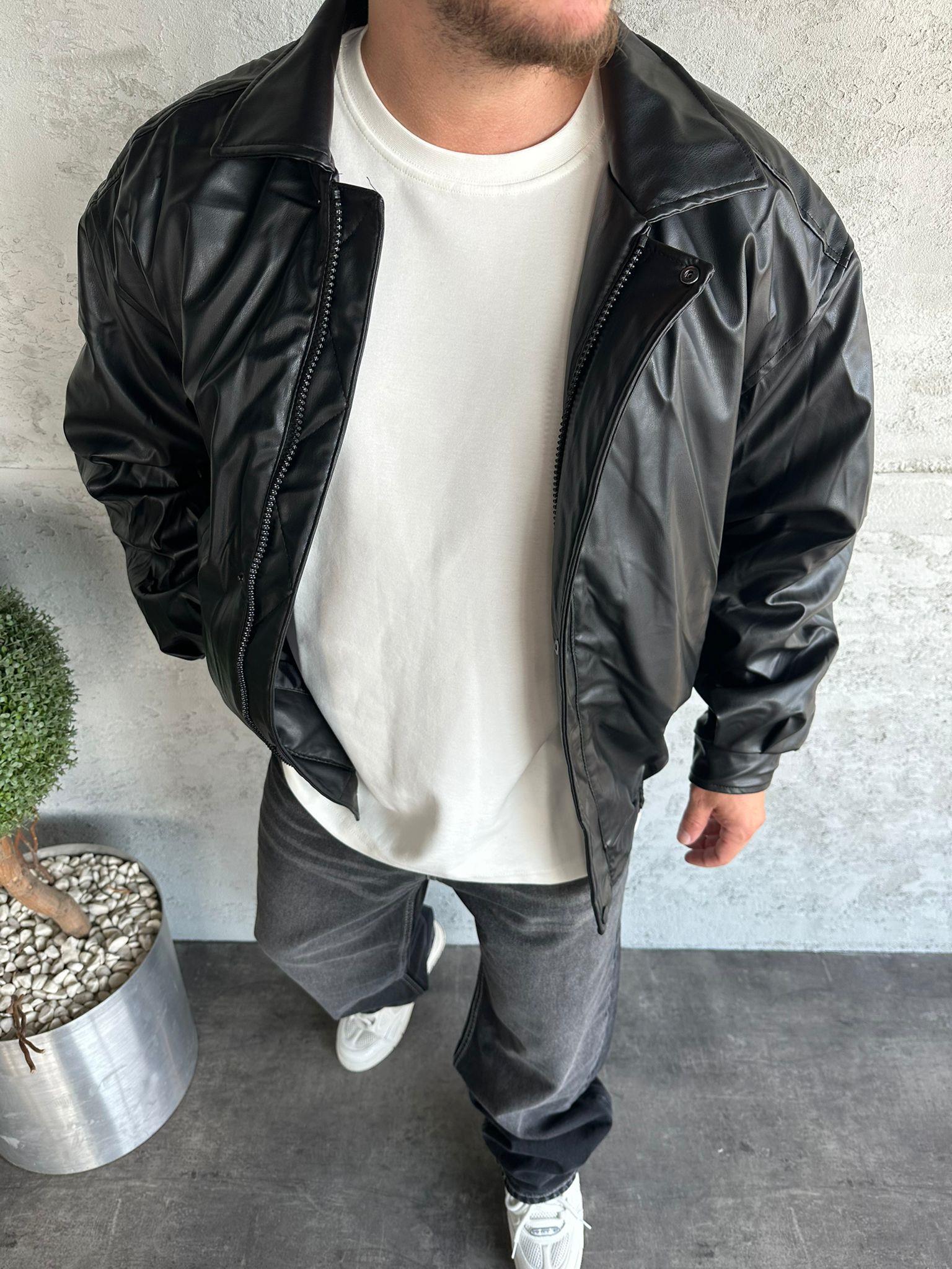 Siyah Bomber Deri Ceket