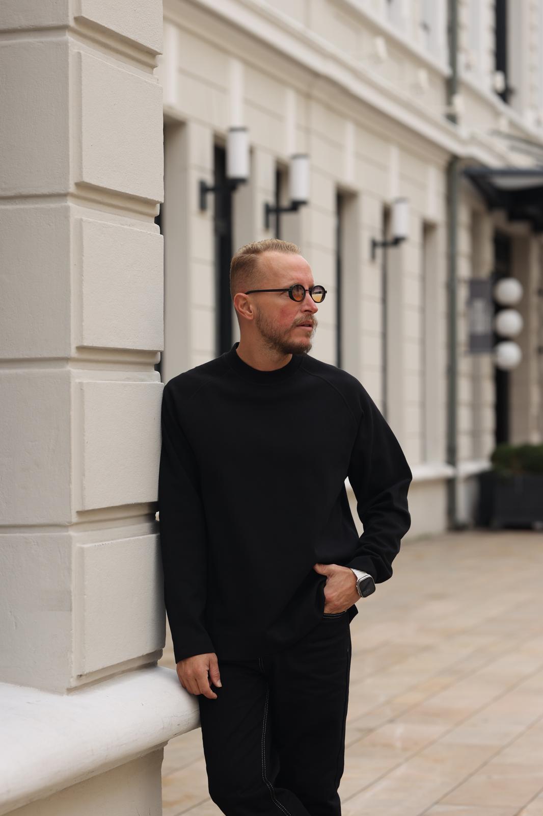 Siyah Doubleface Kumaş Sweatshirt