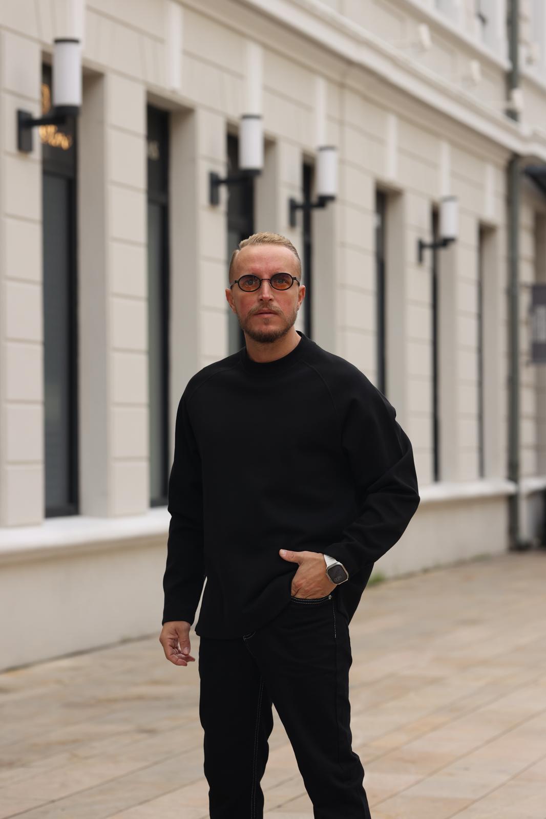 Siyah Doubleface Kumaş Sweatshirt