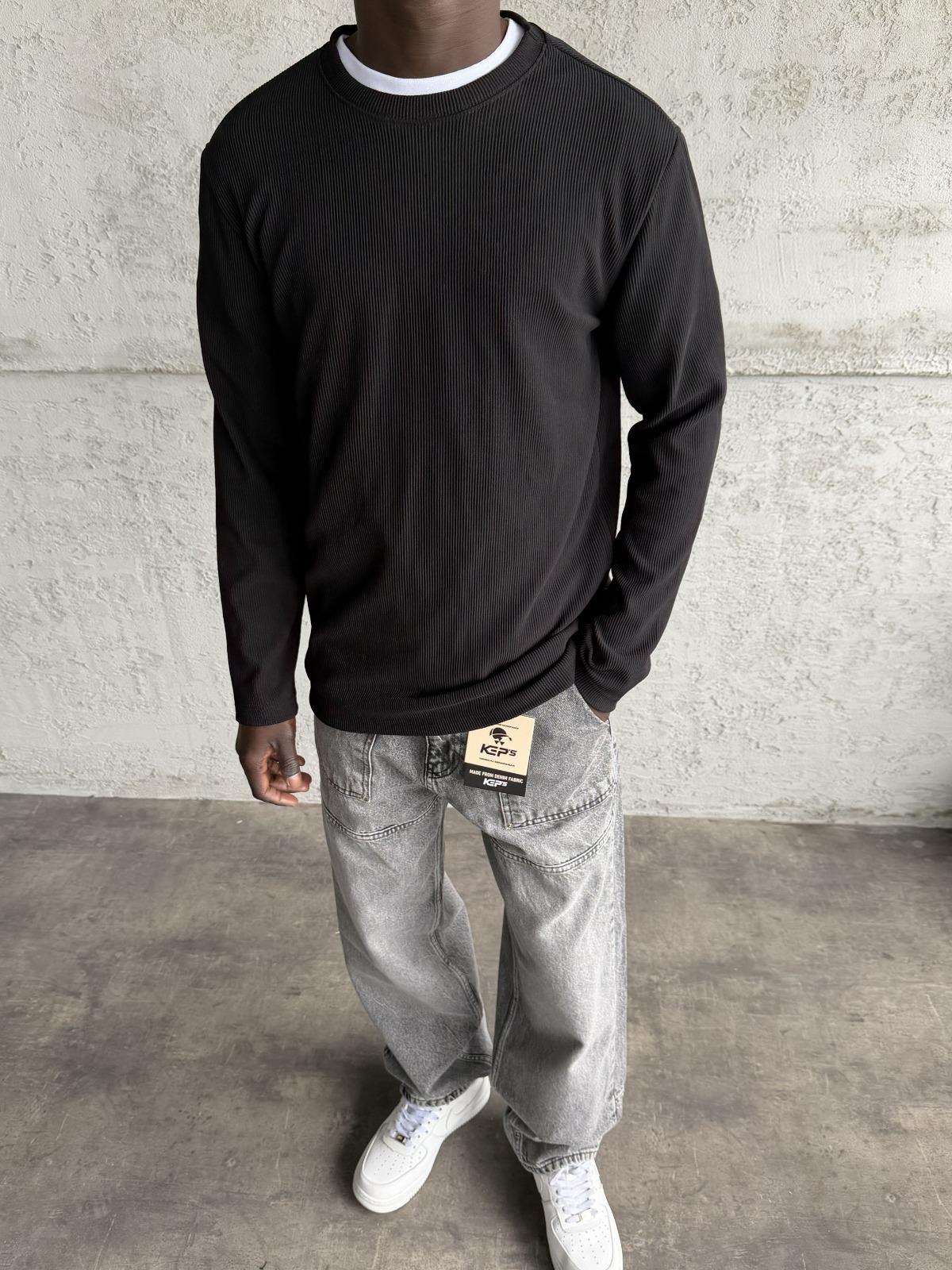 Siyah Fitili Basic Sweatshirt