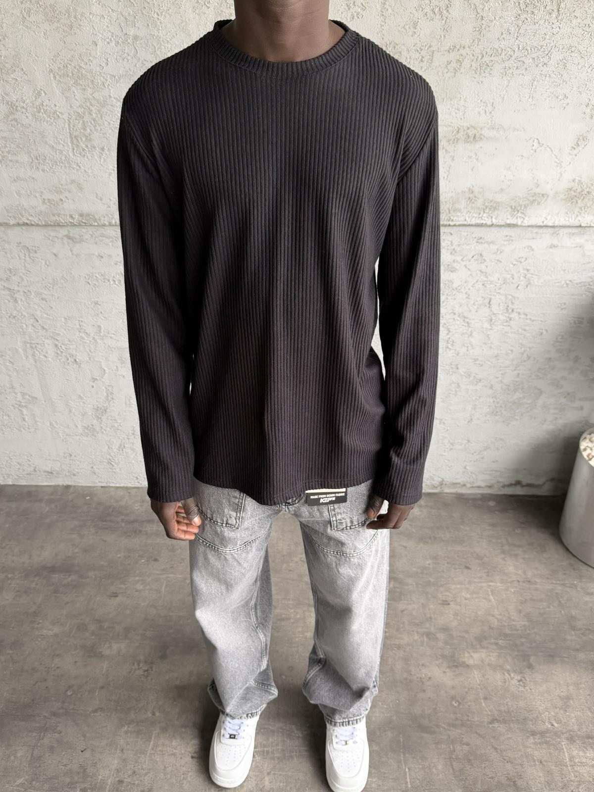 Siyah Fitilli Basic Sweatshirt