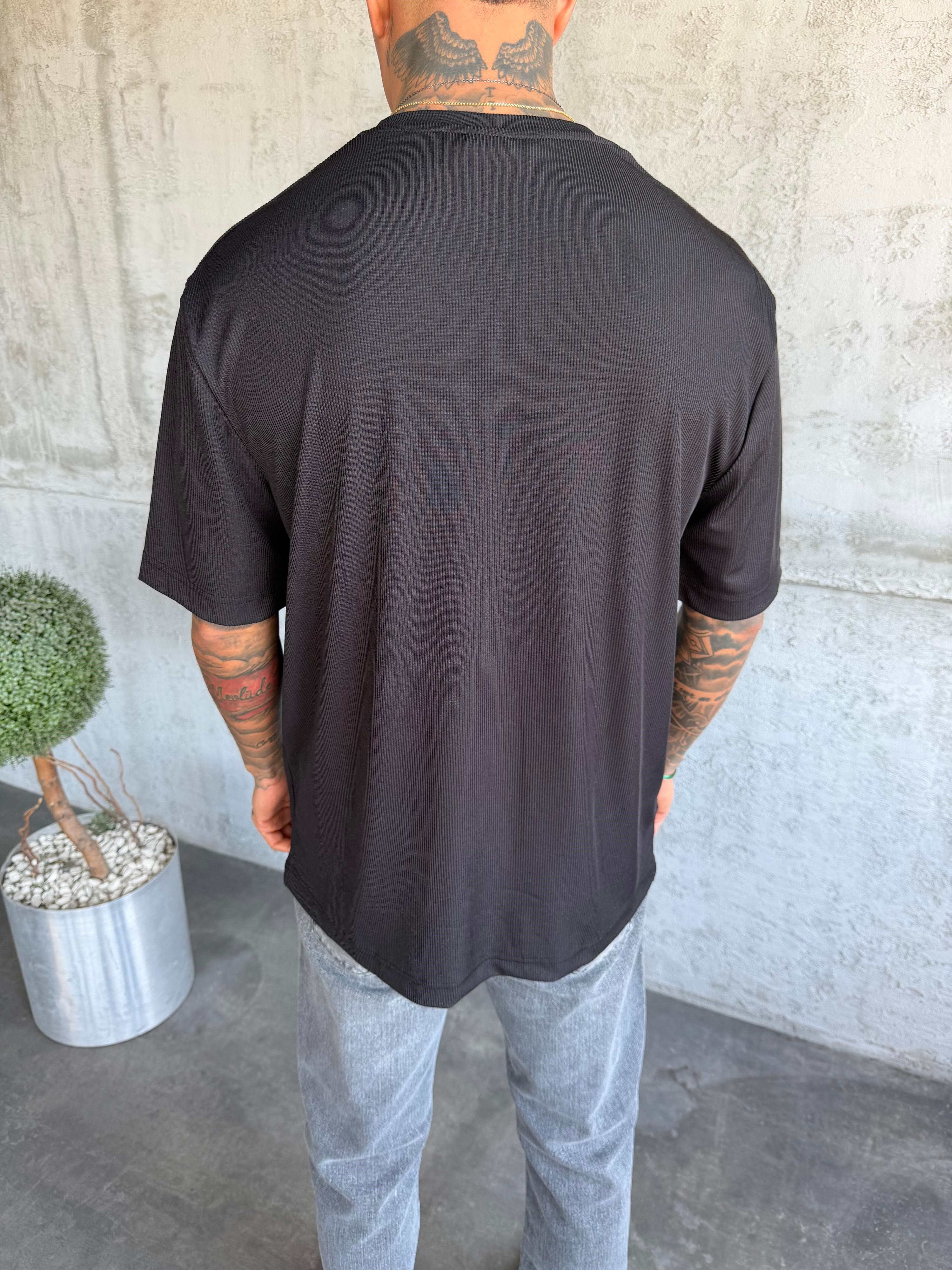 Siyah Fitilli Basic T-Shirt