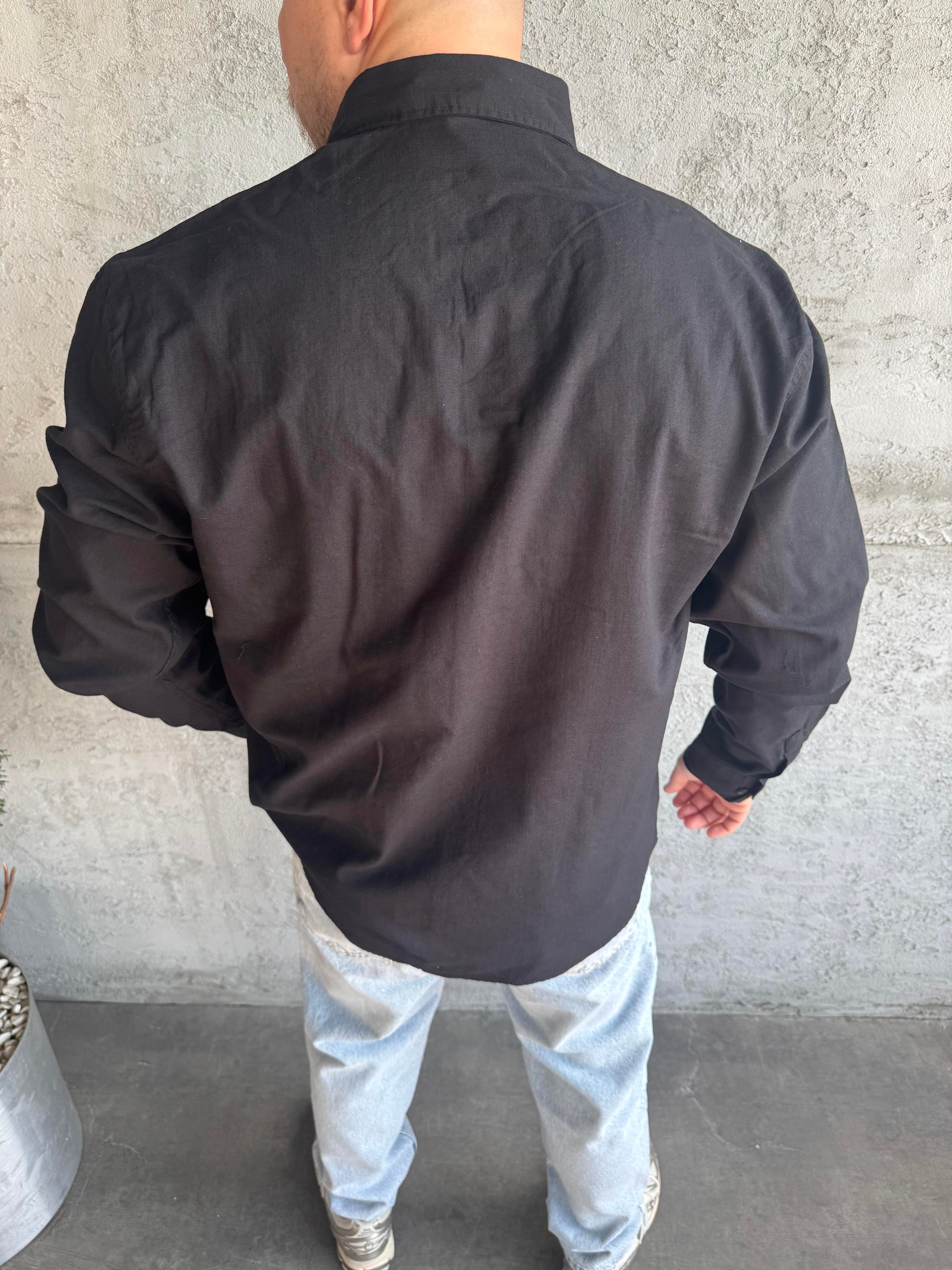 Siyah Fresh Keten Basic Gömlek