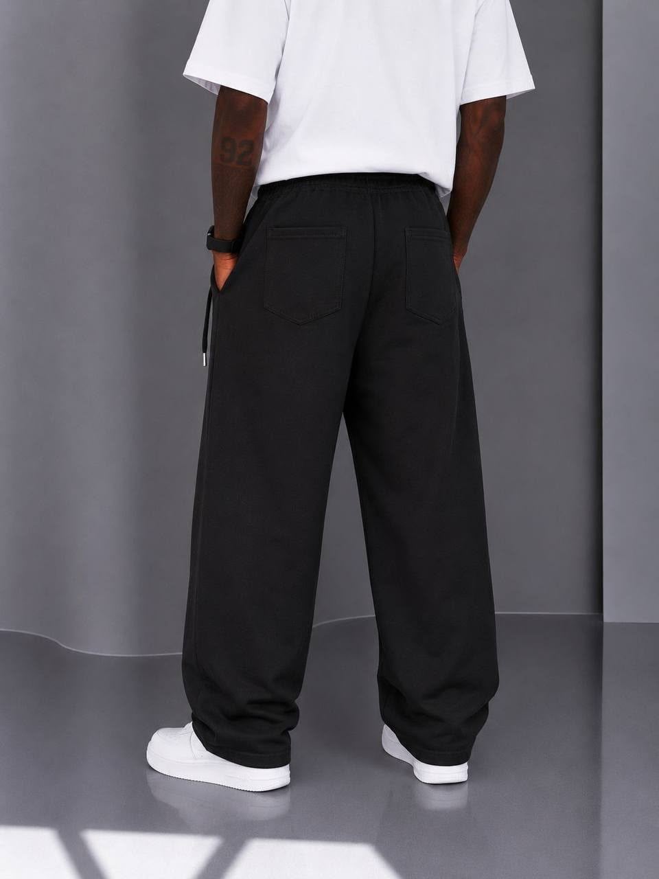 Siyah Gabardin Kumaş Baggy Pantolon