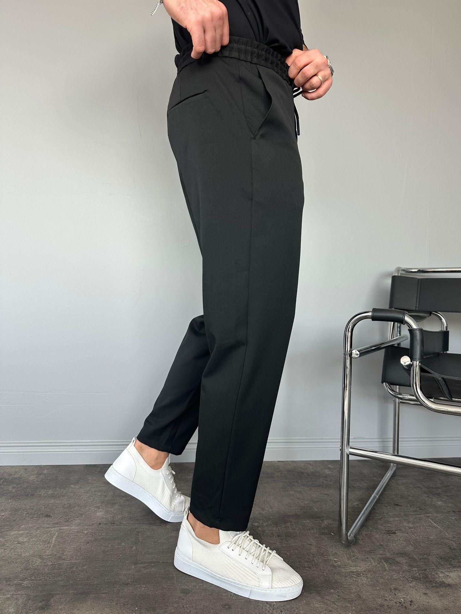 Siyah Gabardin Kumaş Boyfriend Pantolon