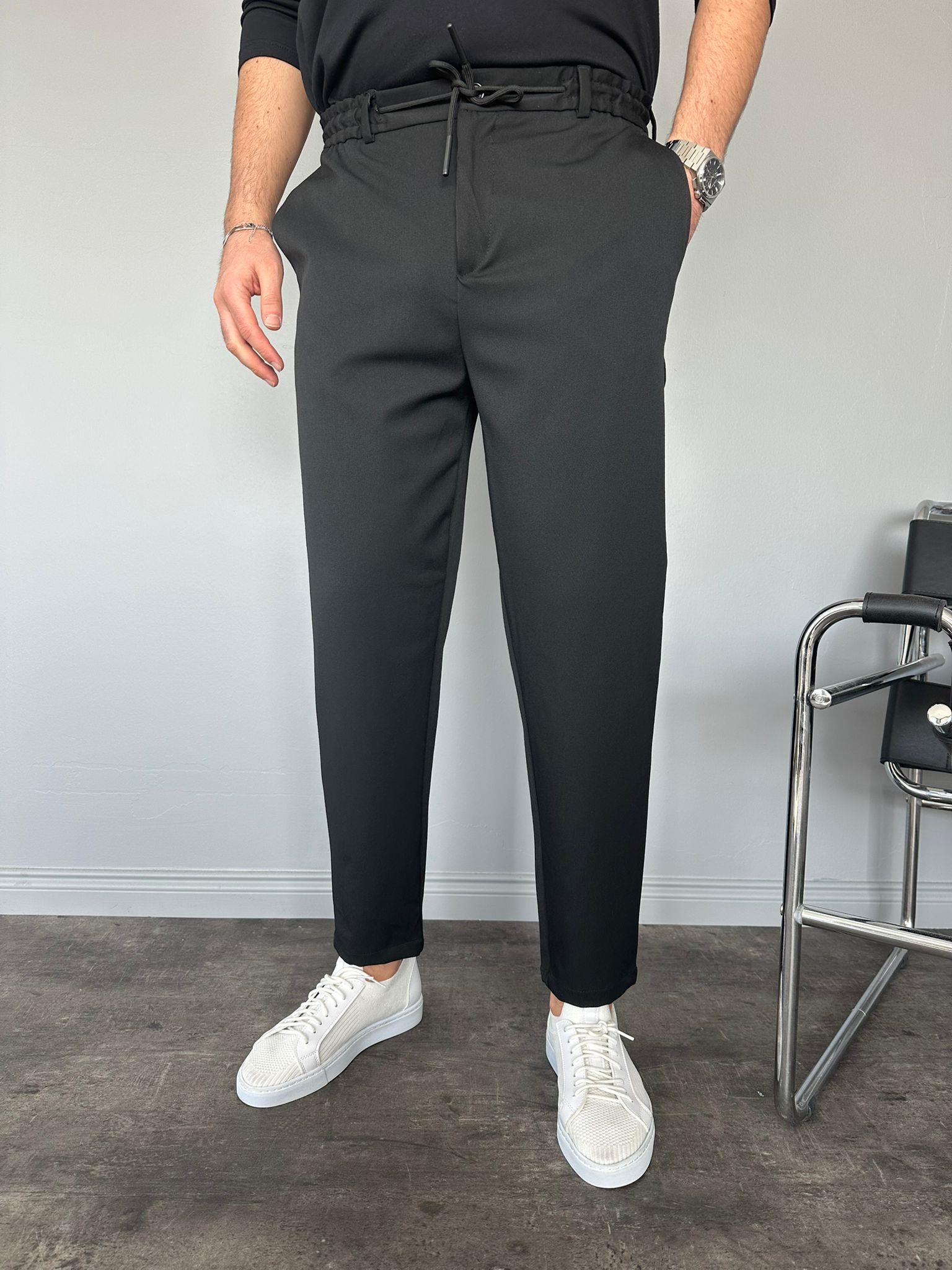 Siyah Gabardin Kumaş Boyfriend Pantolon