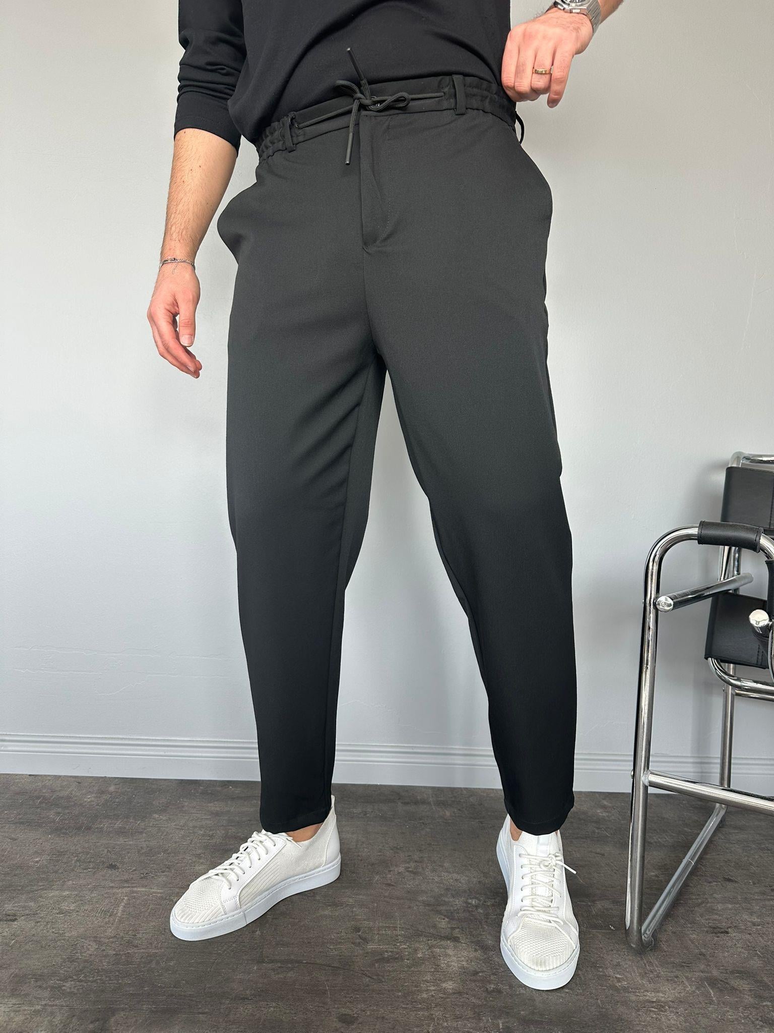 Siyah Gabardin Kumaş Boyfriend Pantolon
