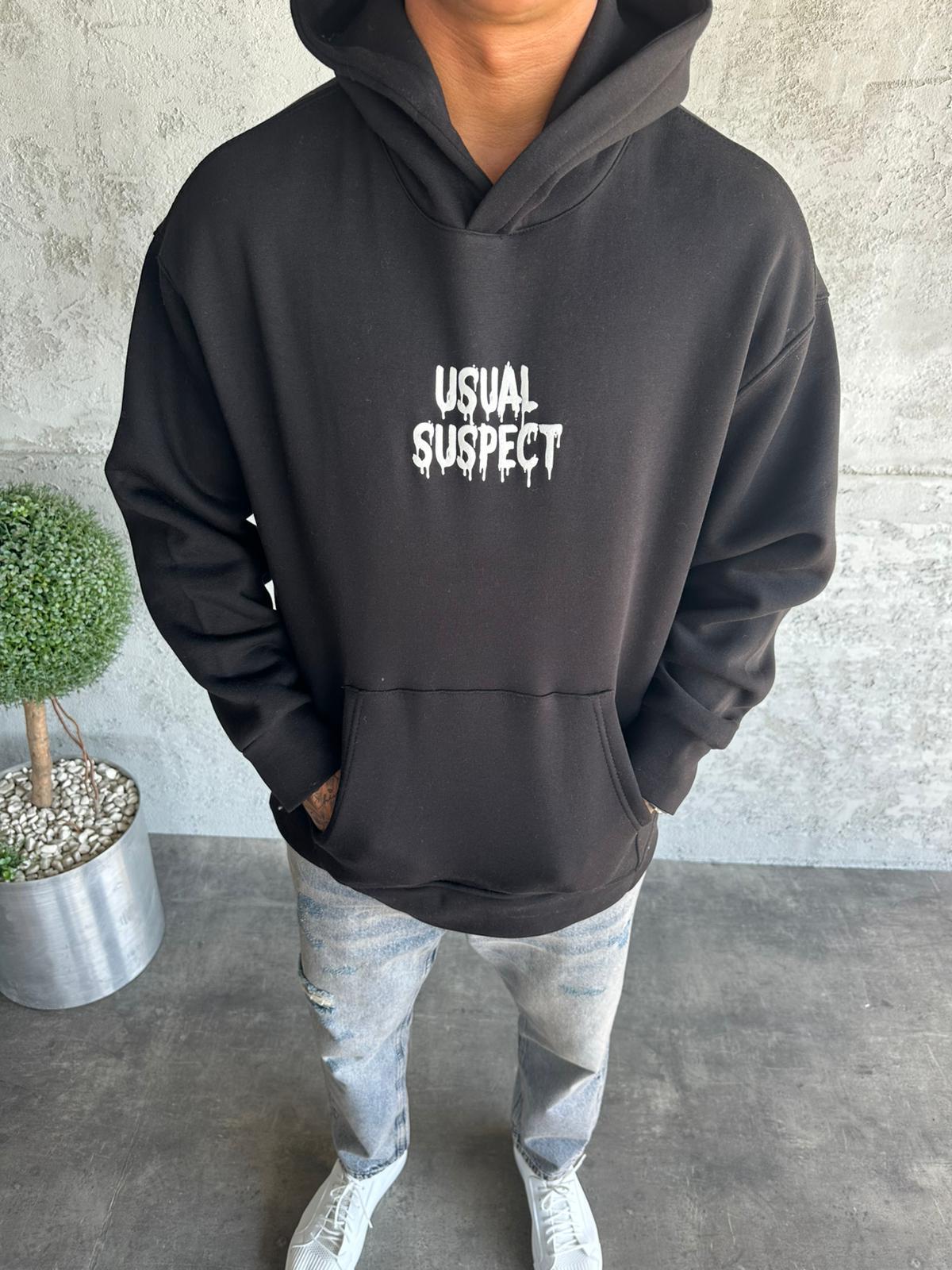 Siyah Kapüşonlu Şardonlu Baskılı Sweatshirt