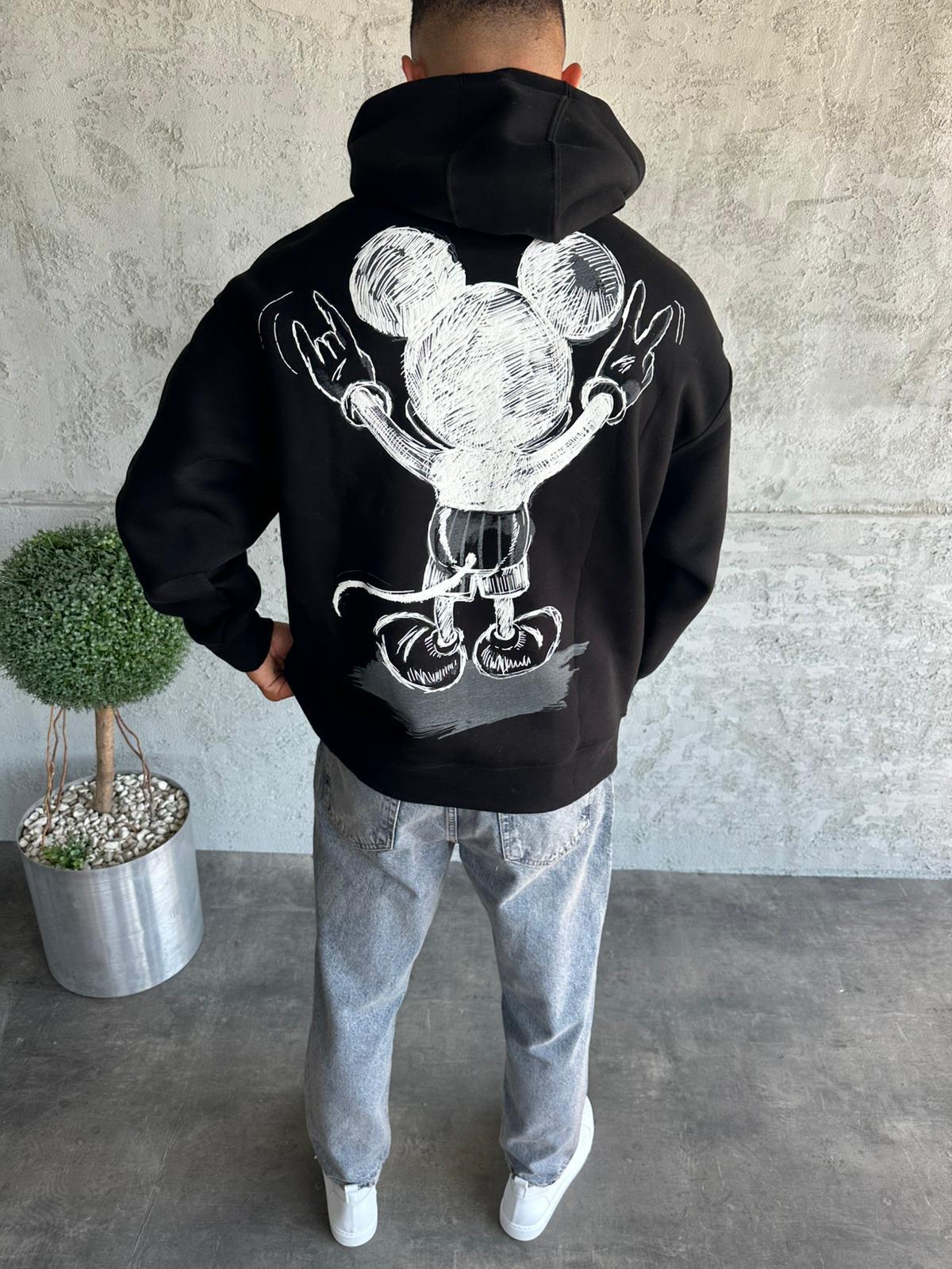 Siyah Kapüşonlu Şardonlu Baskılı Sweatshirt