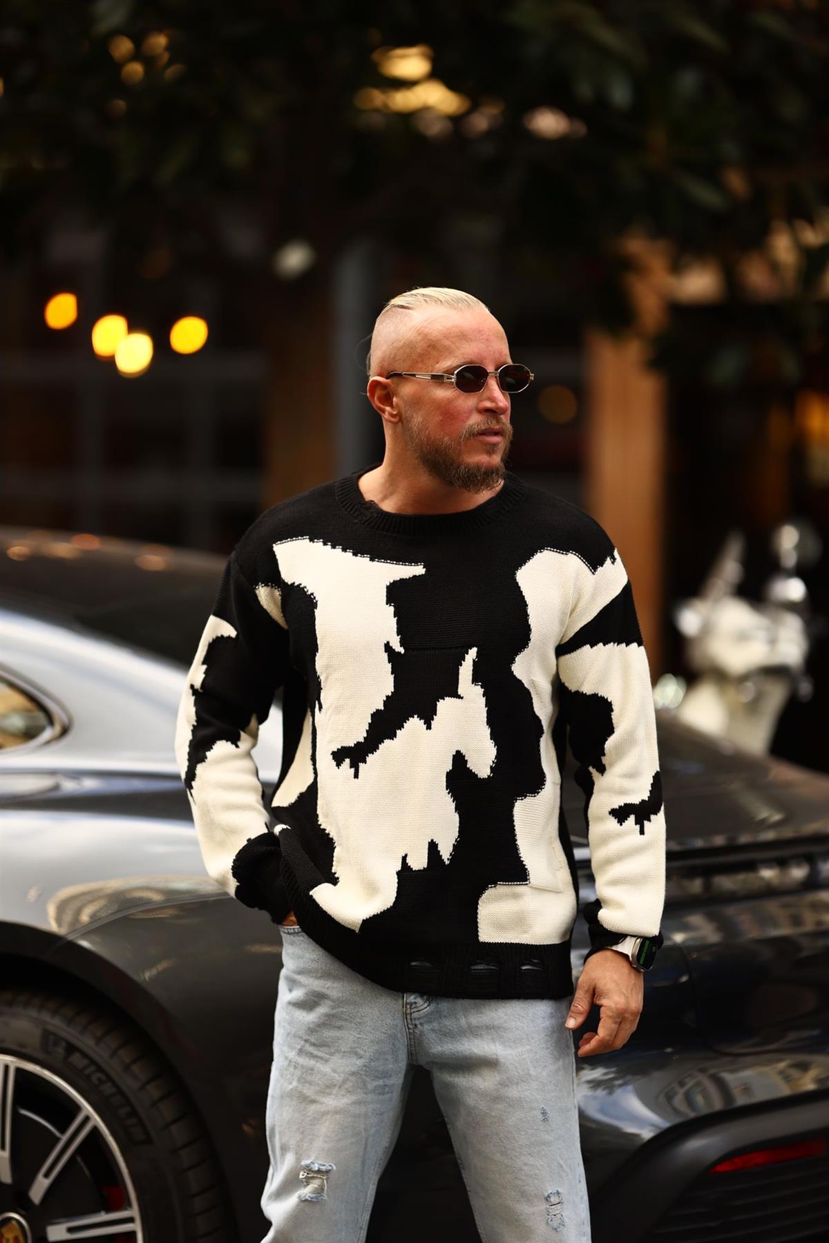 Siyah Lazerli Triko Kazak