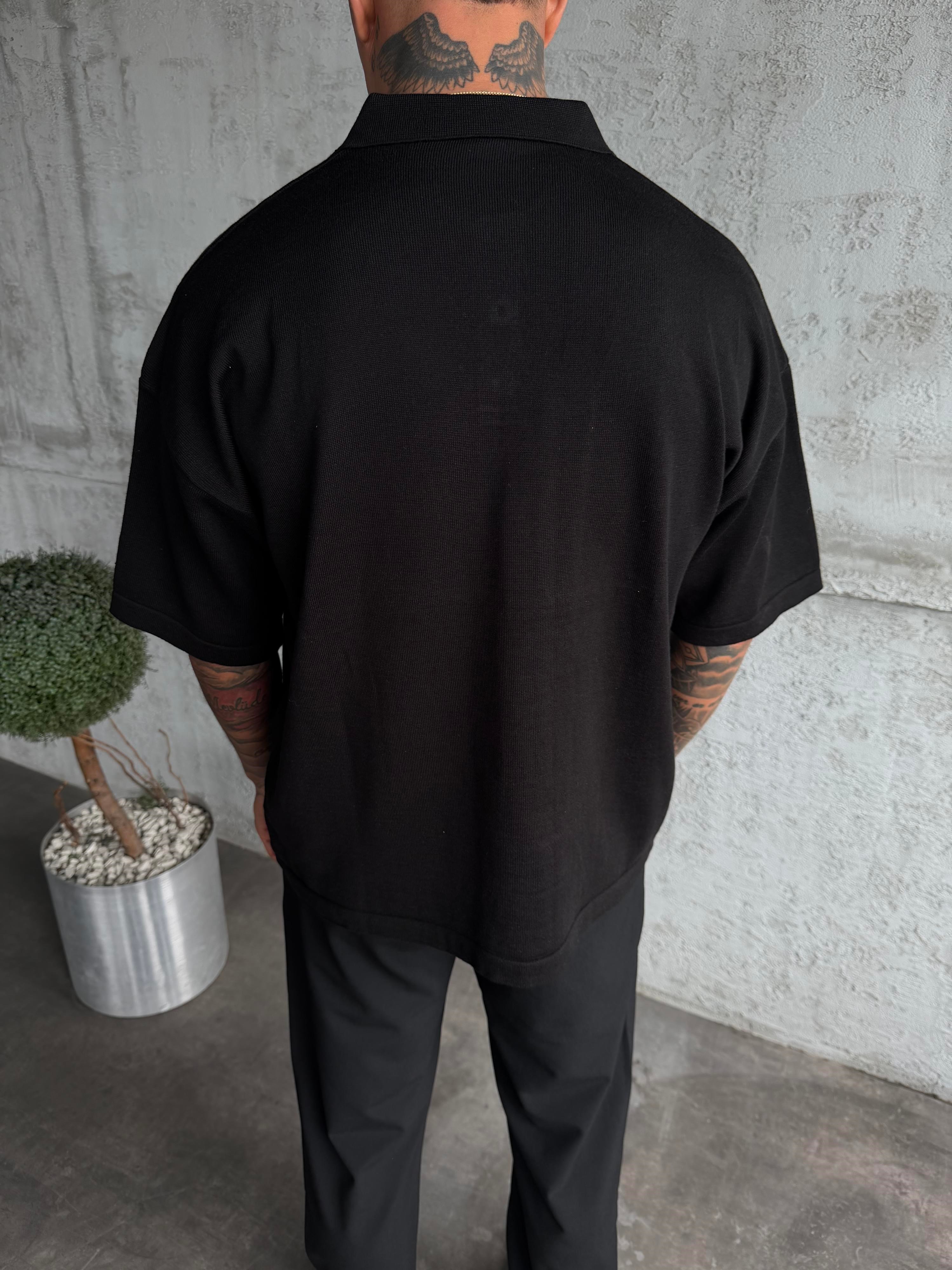 Siyah Limited Edition Yazılı Polo Yaka T-shirt
