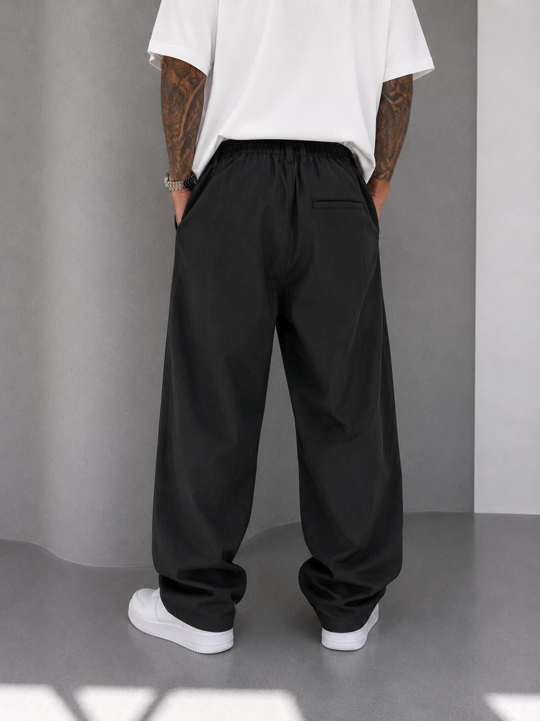Siyah Modal Kumaş Relax Baggy Pantolon