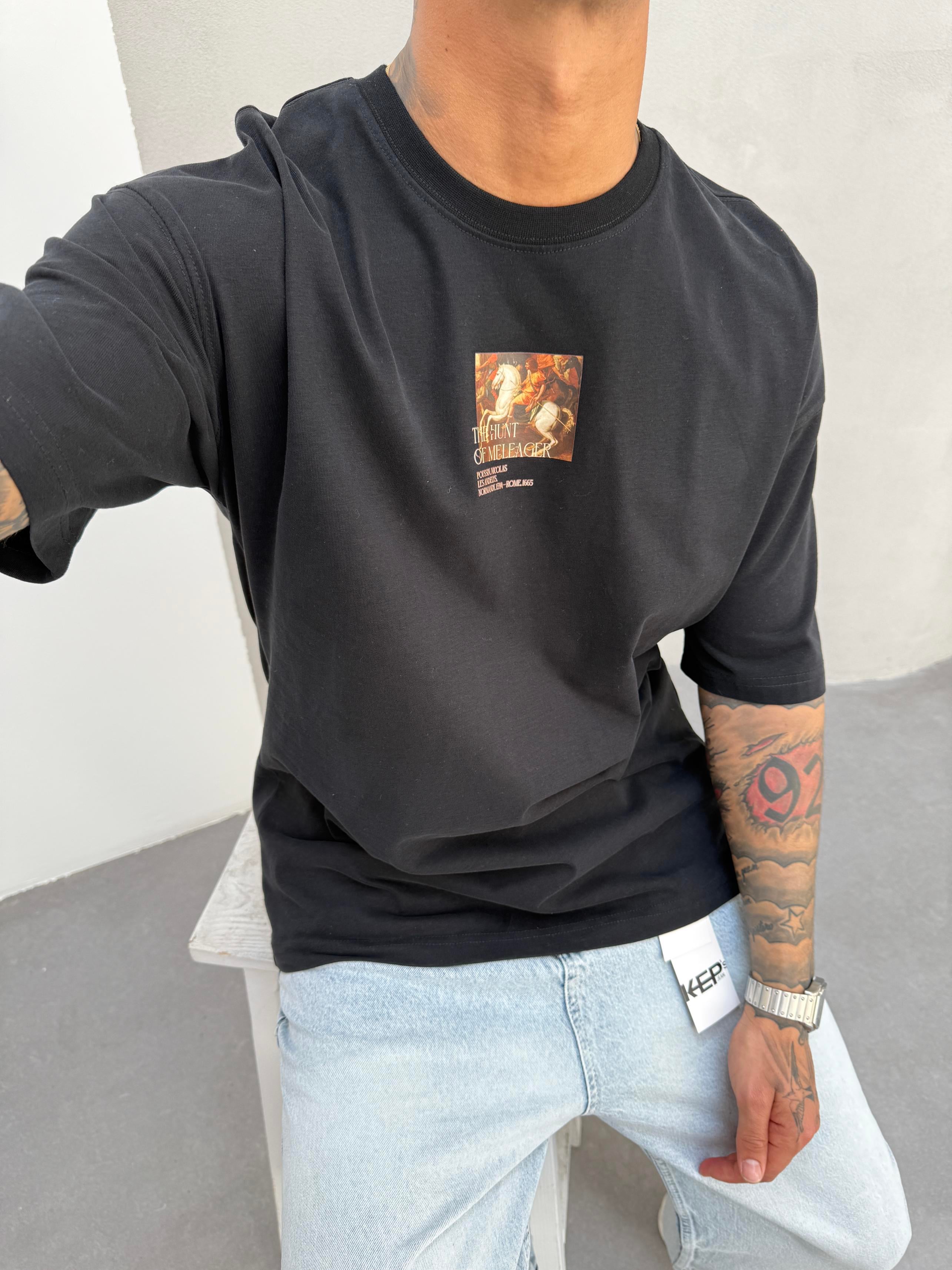 Siyah Oversize Baskılı T-Shirt