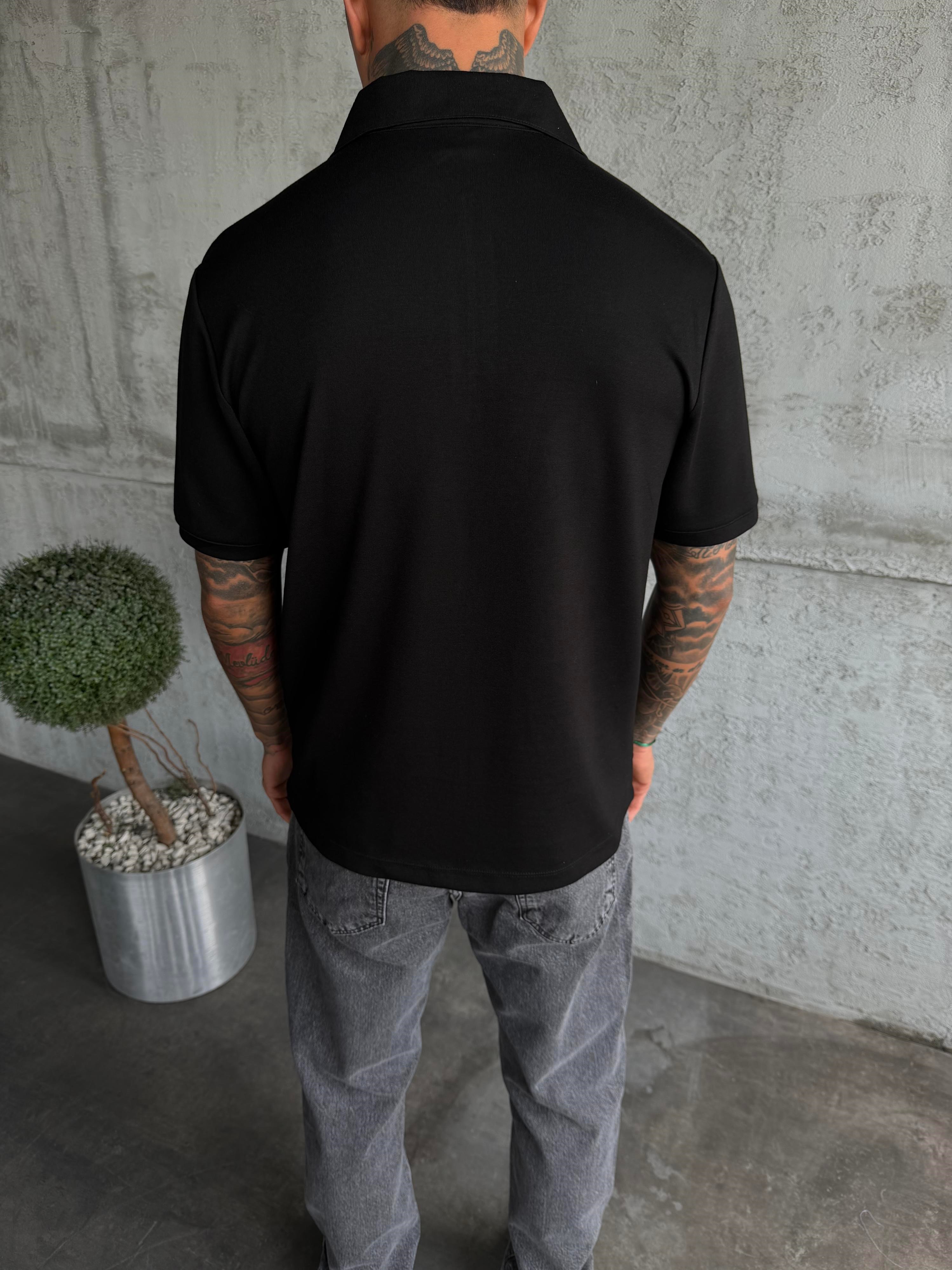 Siyah Polo Yaka Basic T-Shirt