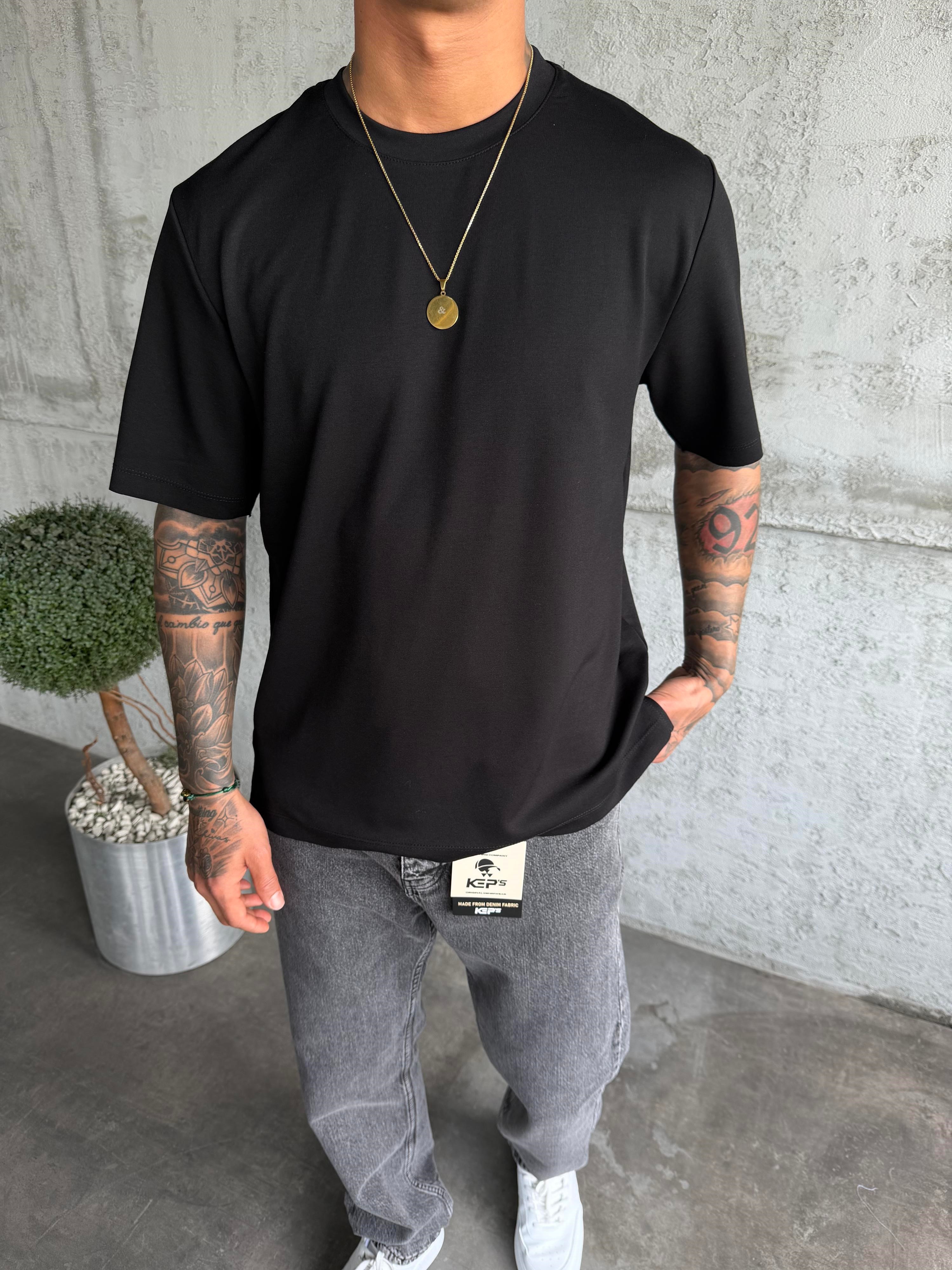 Siyah Premium Kumaş Basic T-Shirt