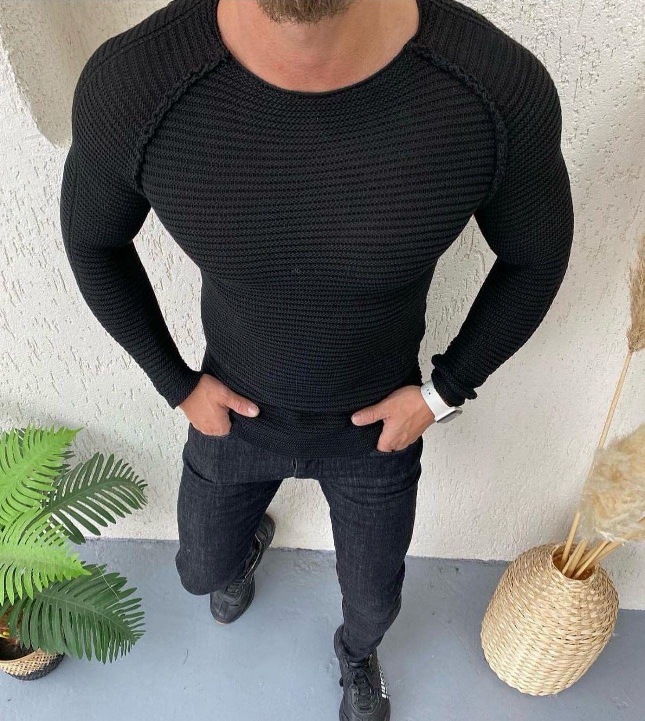 Siyah Slimfit Örme Triko Kazak