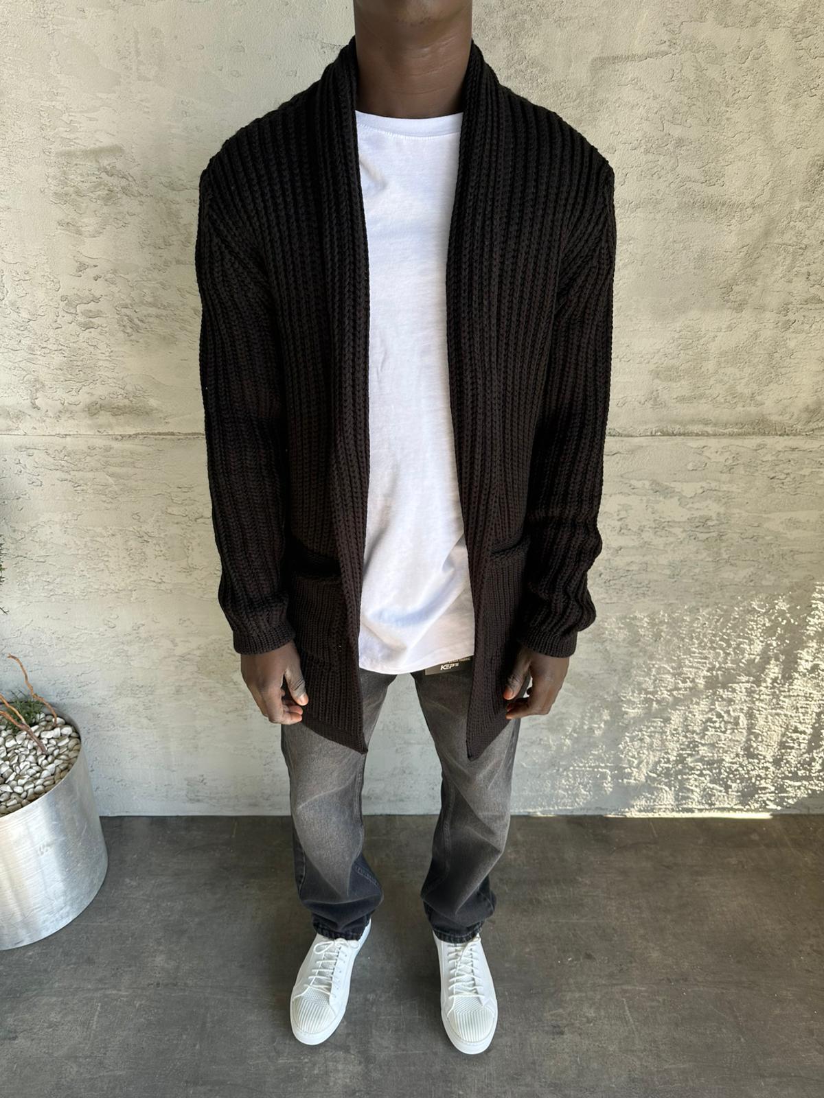 Siyah Uzun Örme Hırka