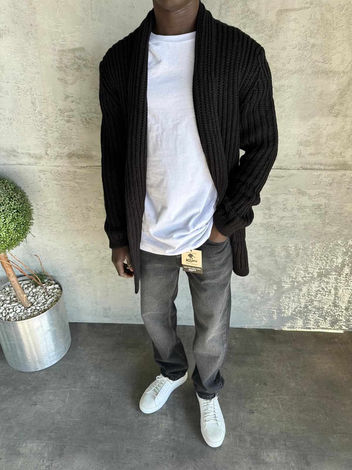 Siyah Uzun Örme Hırka