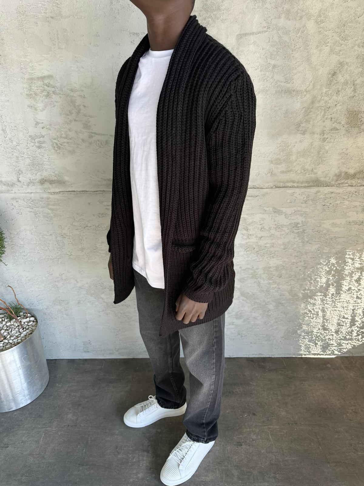 Siyah Uzun Örme Hırka