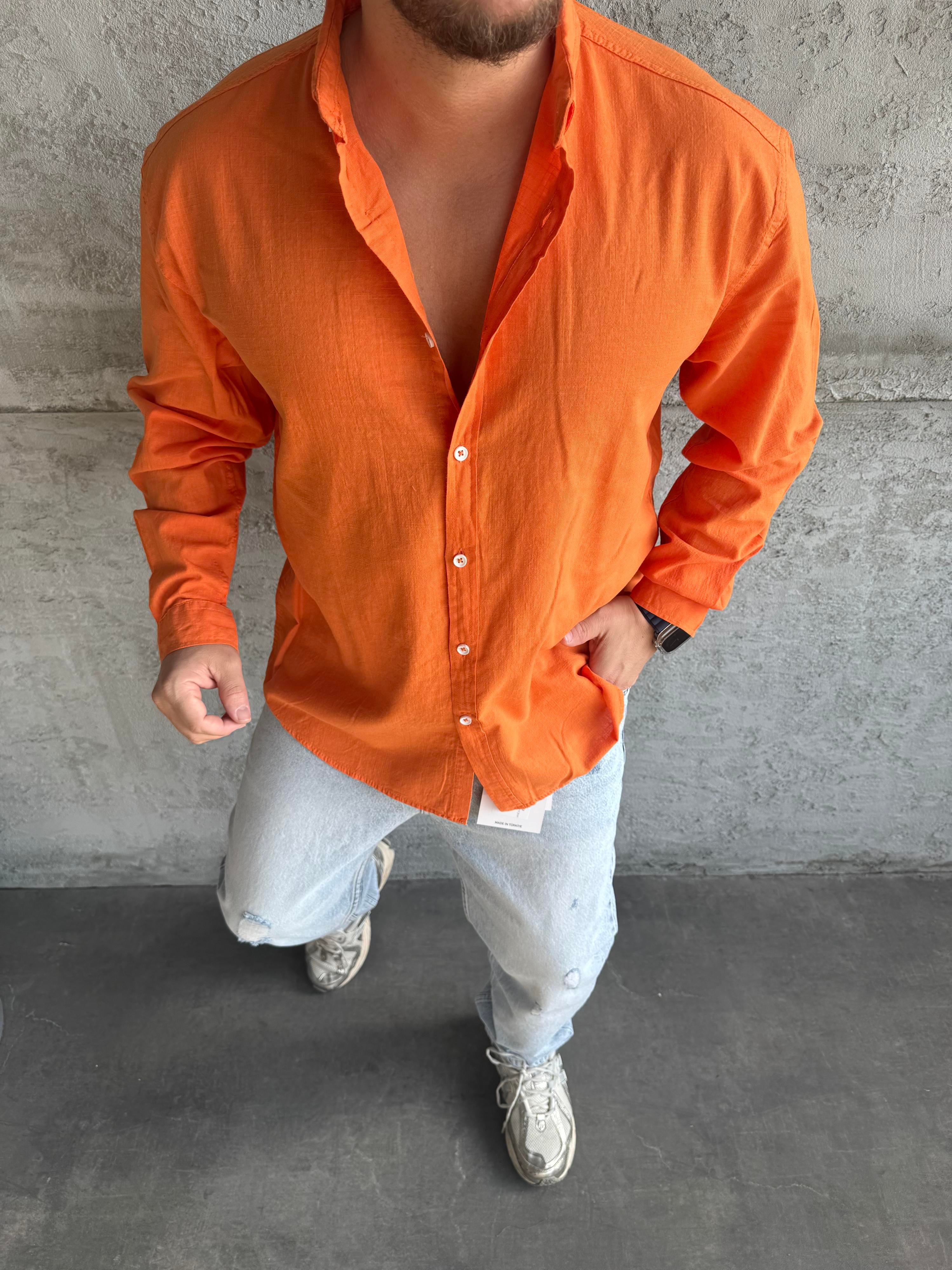 Turuncu Fresh Keten Basic Gömlek