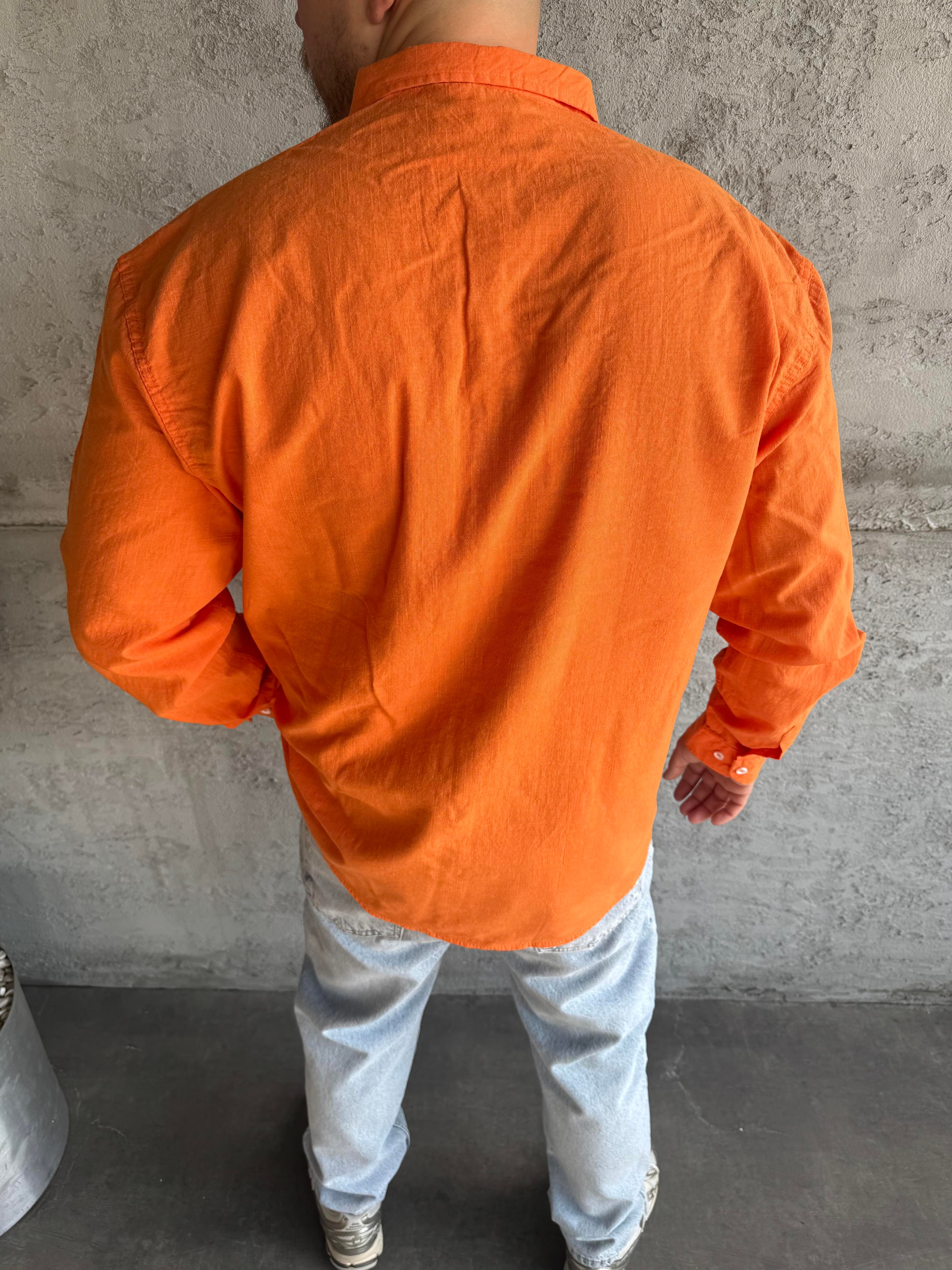 Turuncu Fresh Keten Basic Gömlek