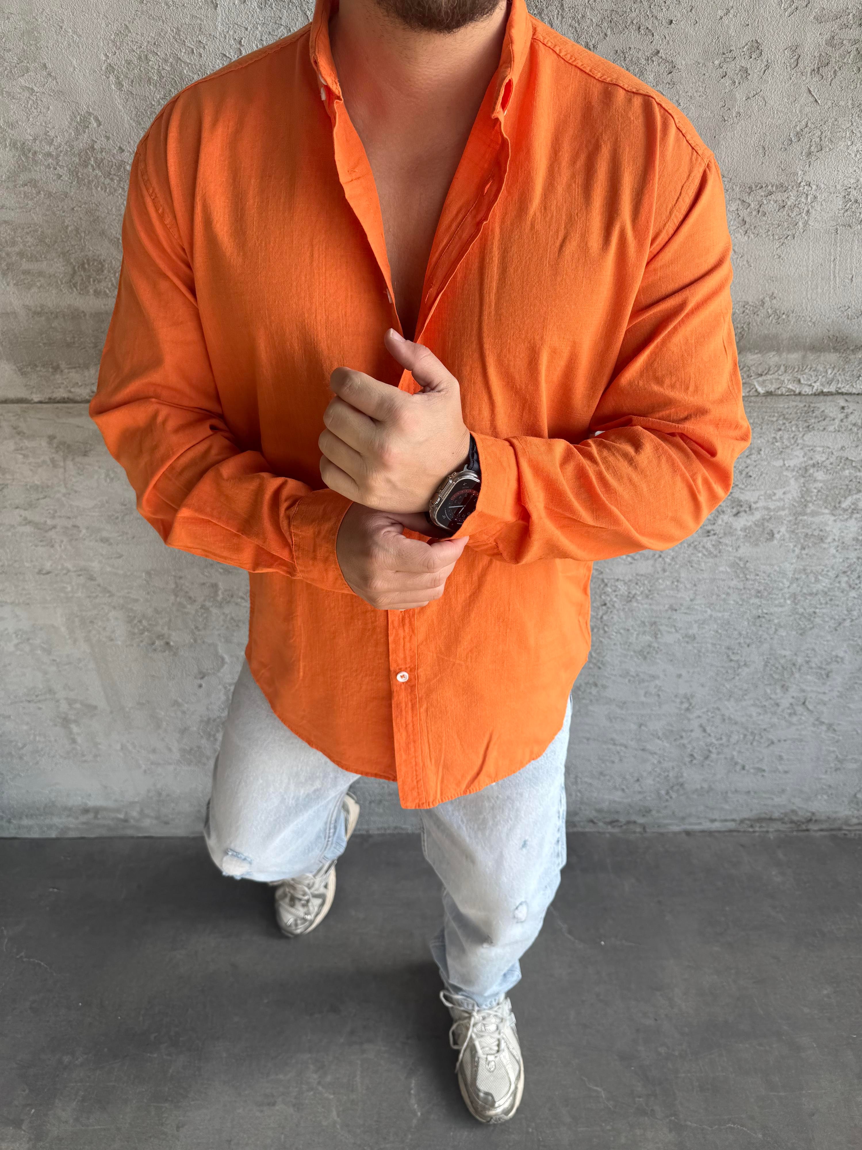 Turuncu Fresh Keten Basic Gömlek