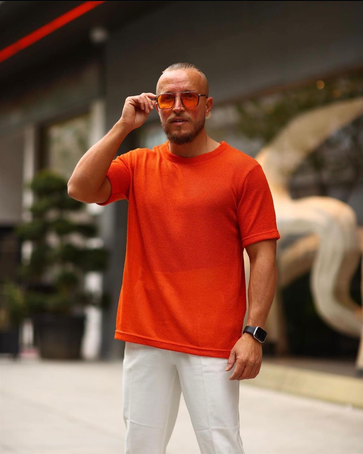 Turuncu Örme Triko T-Shirt