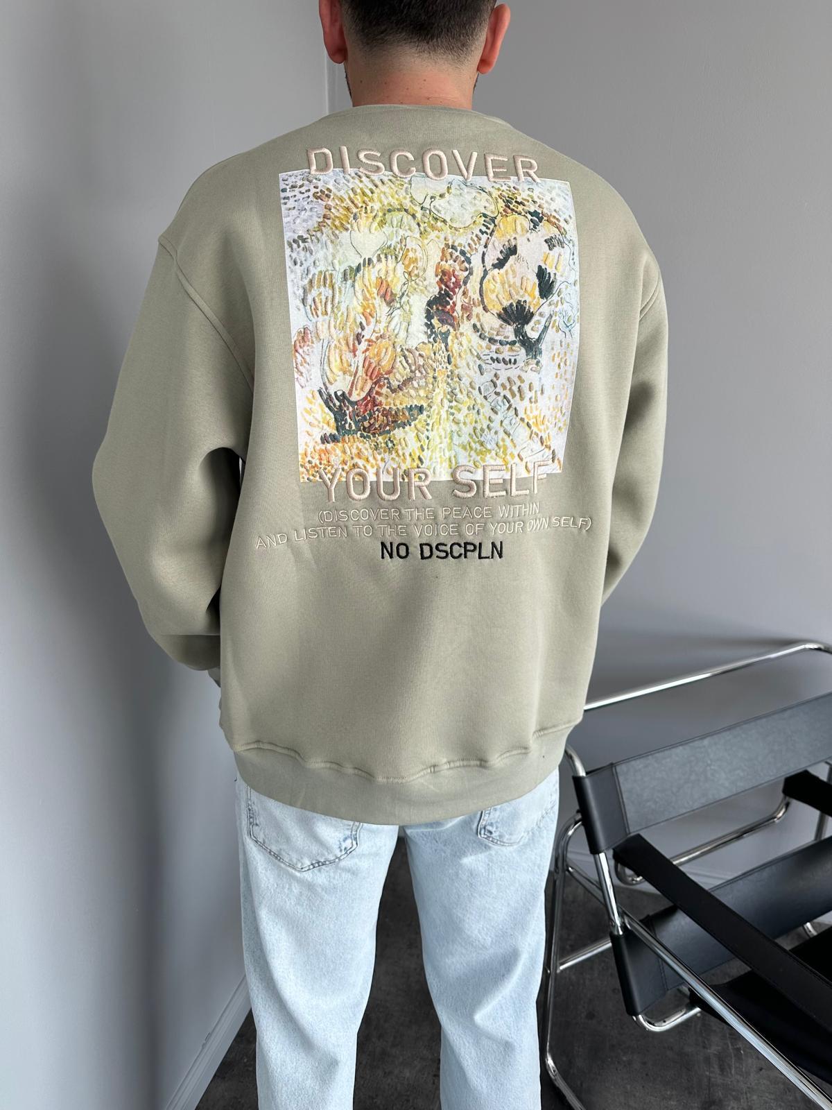 Yeşil Baskılı Oversize Sweatshirt