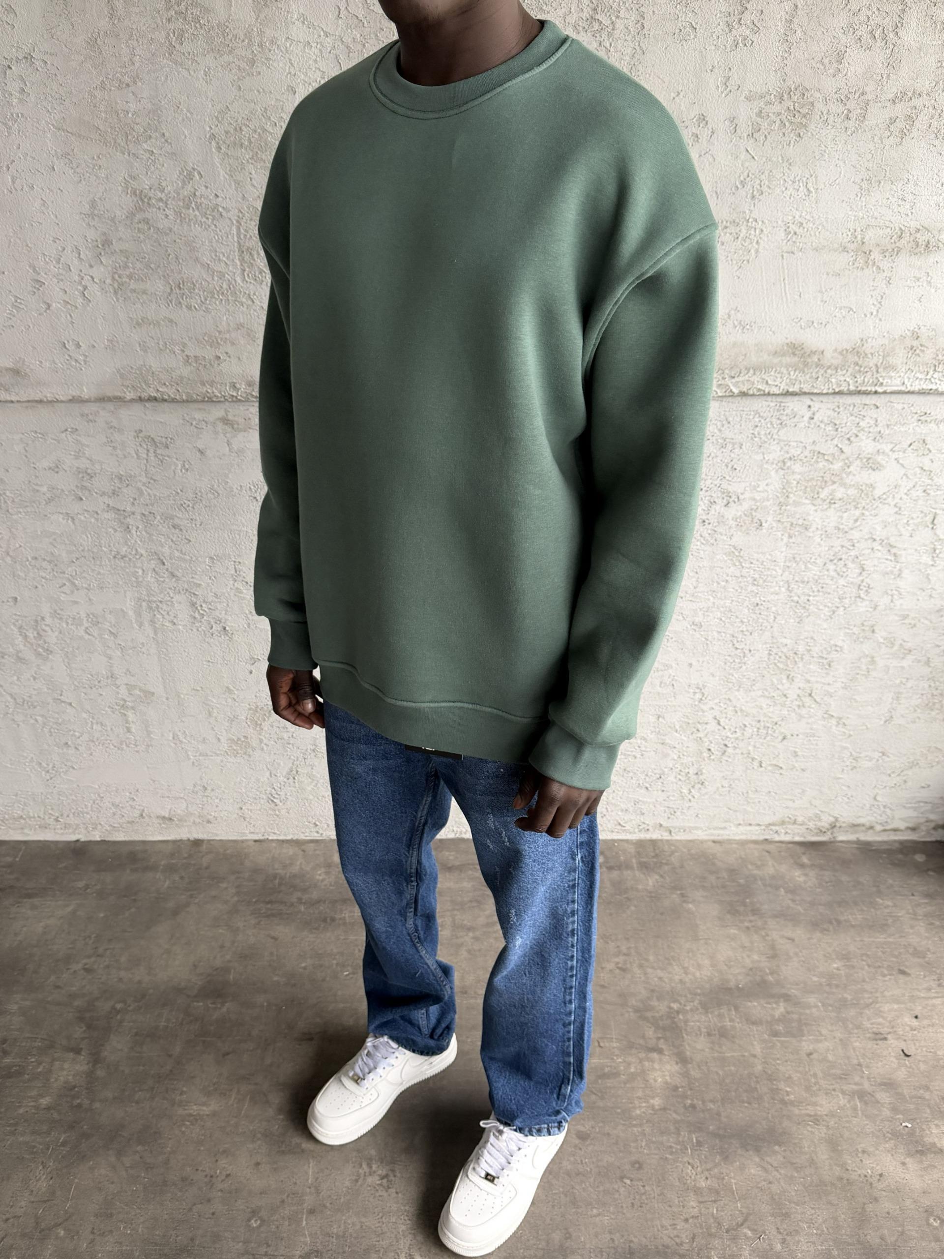 Yeşil Bisiklet Yaka Basic Sweatshirt