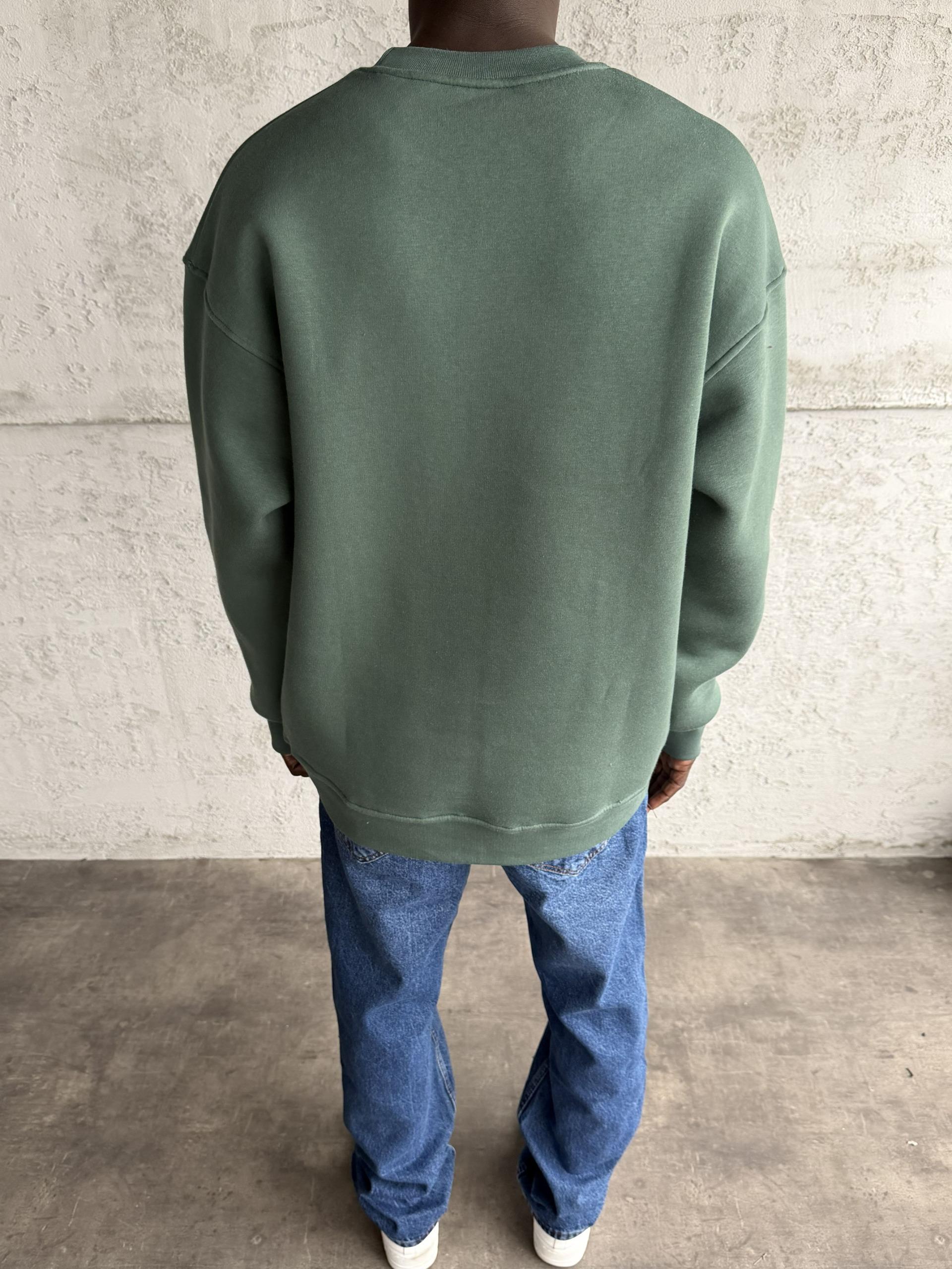 Yeşil Bisiklet Yaka Basic Sweatshirt