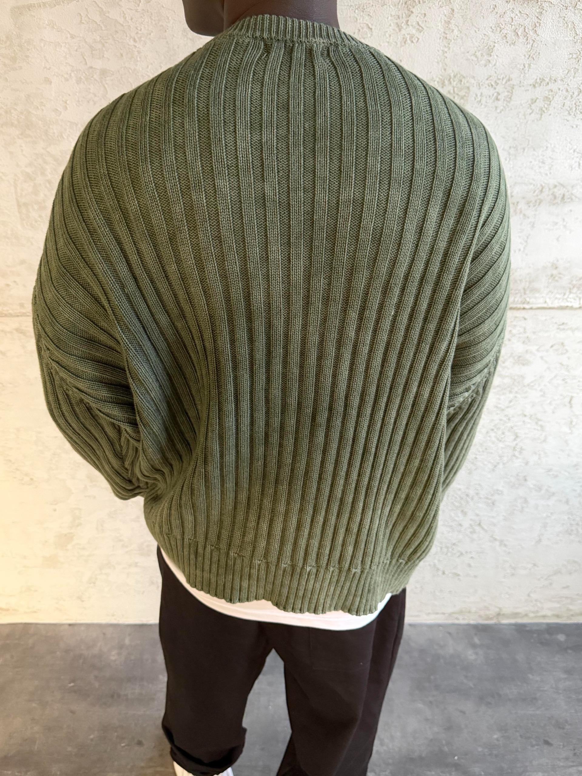 Yeşil Yıkamalı Örme Triko Kazak