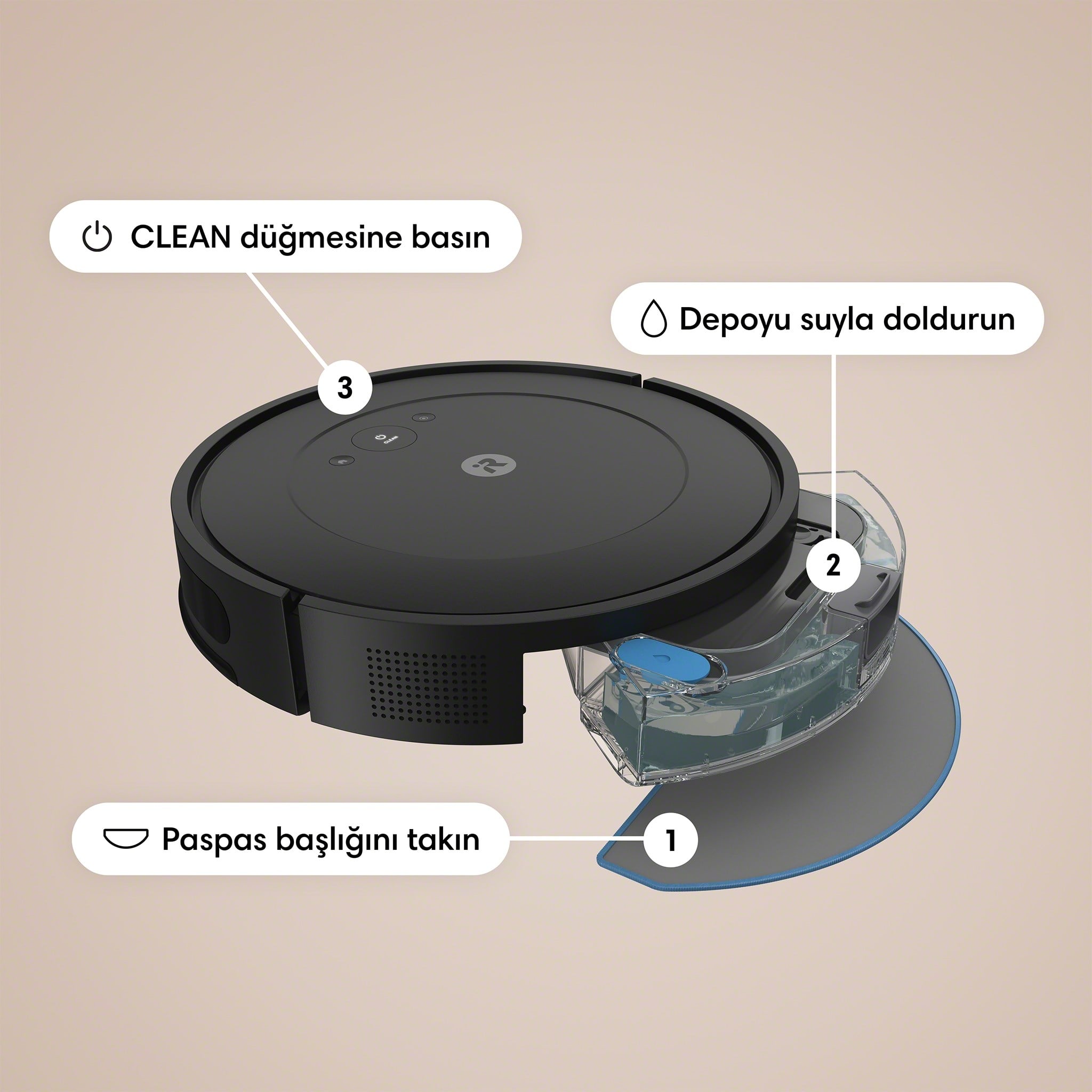 iRobot Roomba Combo Essential Robot Süpürge 7000 Pa Emiş Gücü ile Düz Zemin İçin Akıllı Kontrol iROBOT
