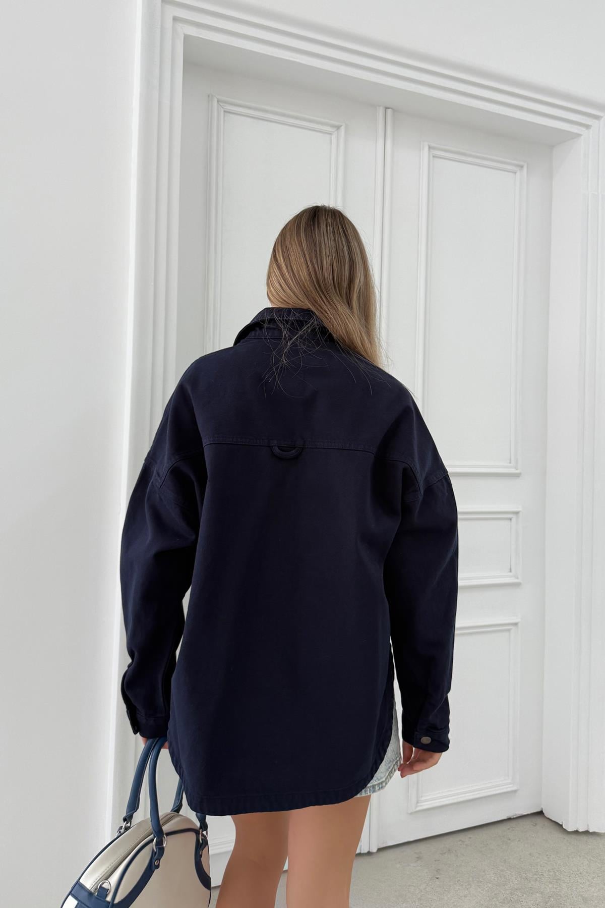 Kadın Çift Cepli Gabardin Ceket Lacivert