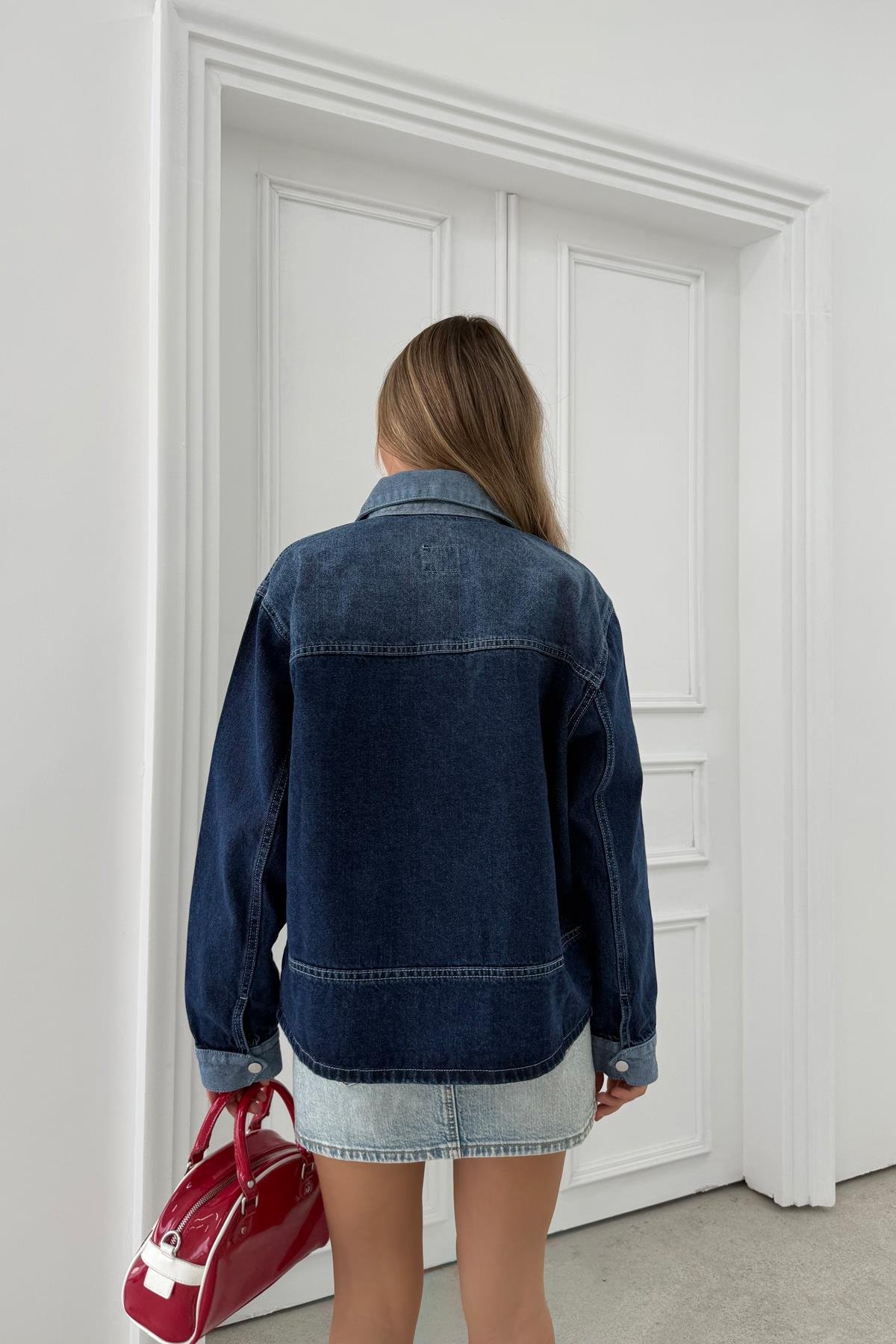 Kadın Çift Renk Oversize Ceket Mavi