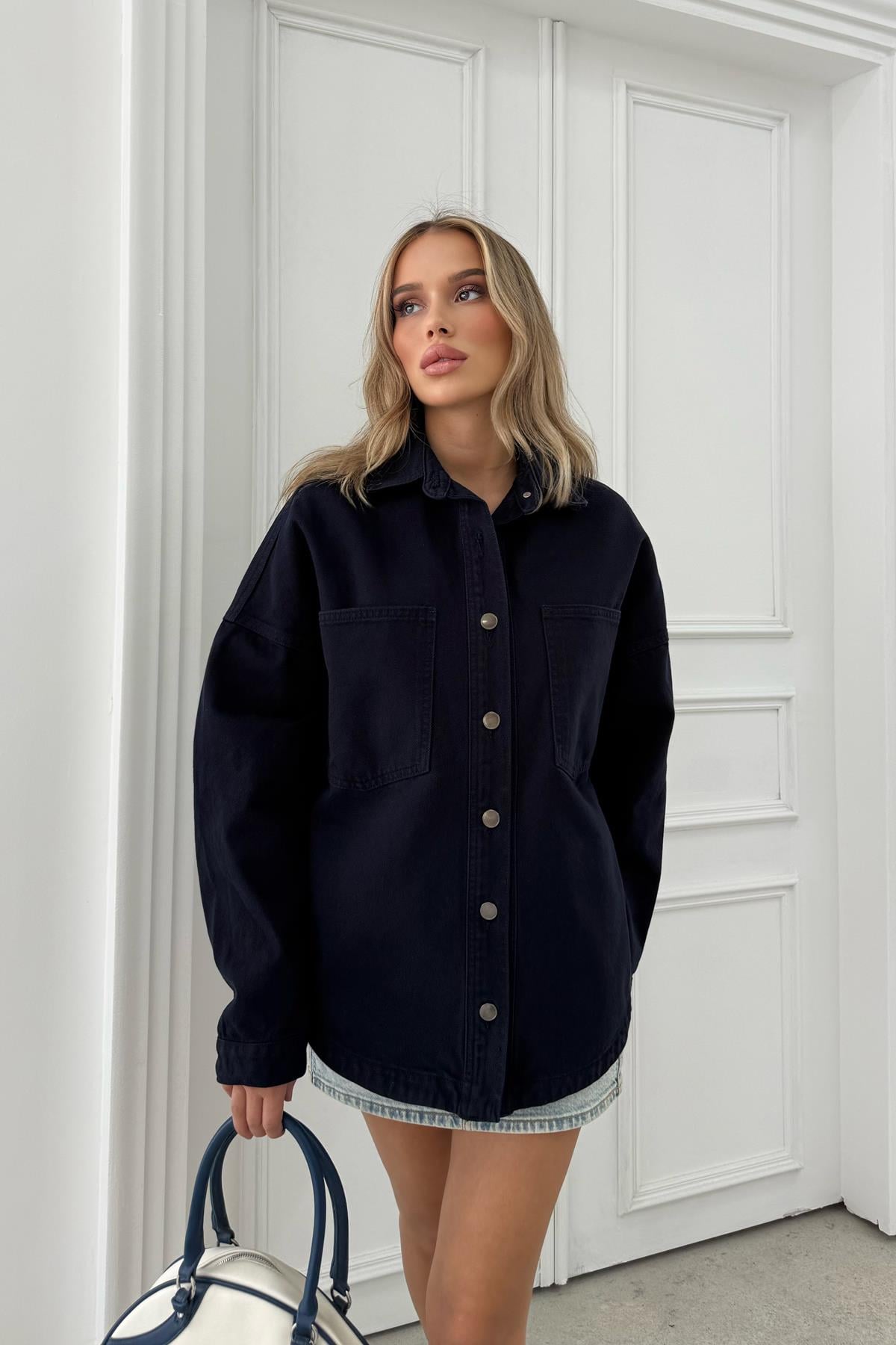 Kadın Çift Cepli Gabardin Ceket Lacivert