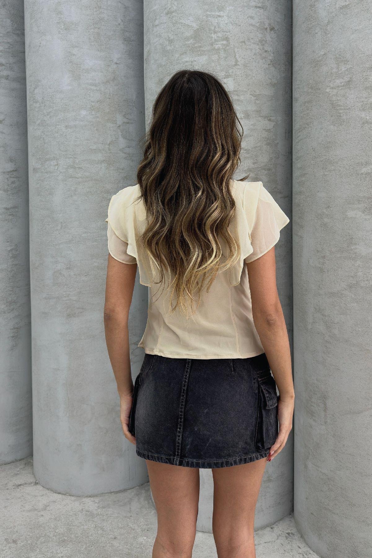 Kadın Kolları Tül Detay Yelek