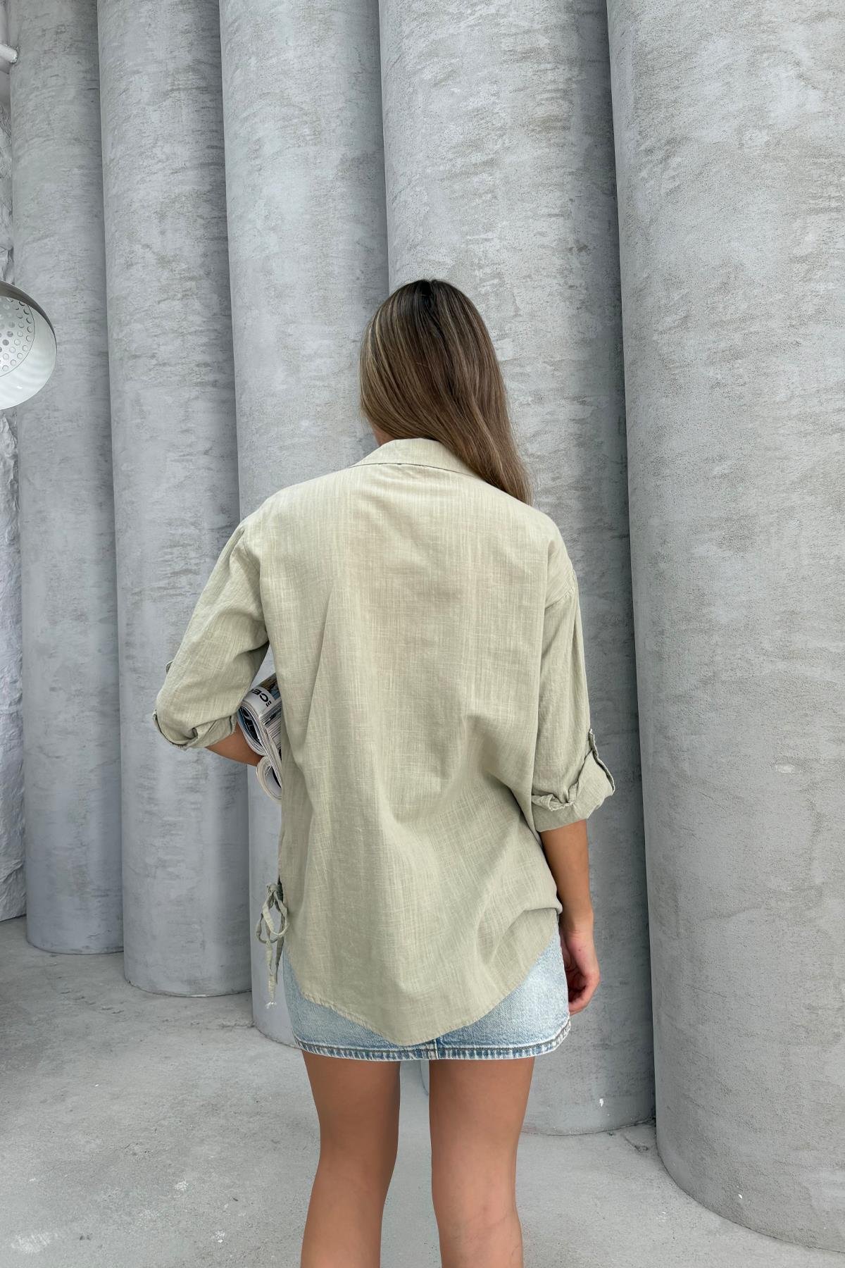 Kadın Yandan Bağcıklı Tek Cepli Gömlek Mint Yeşili