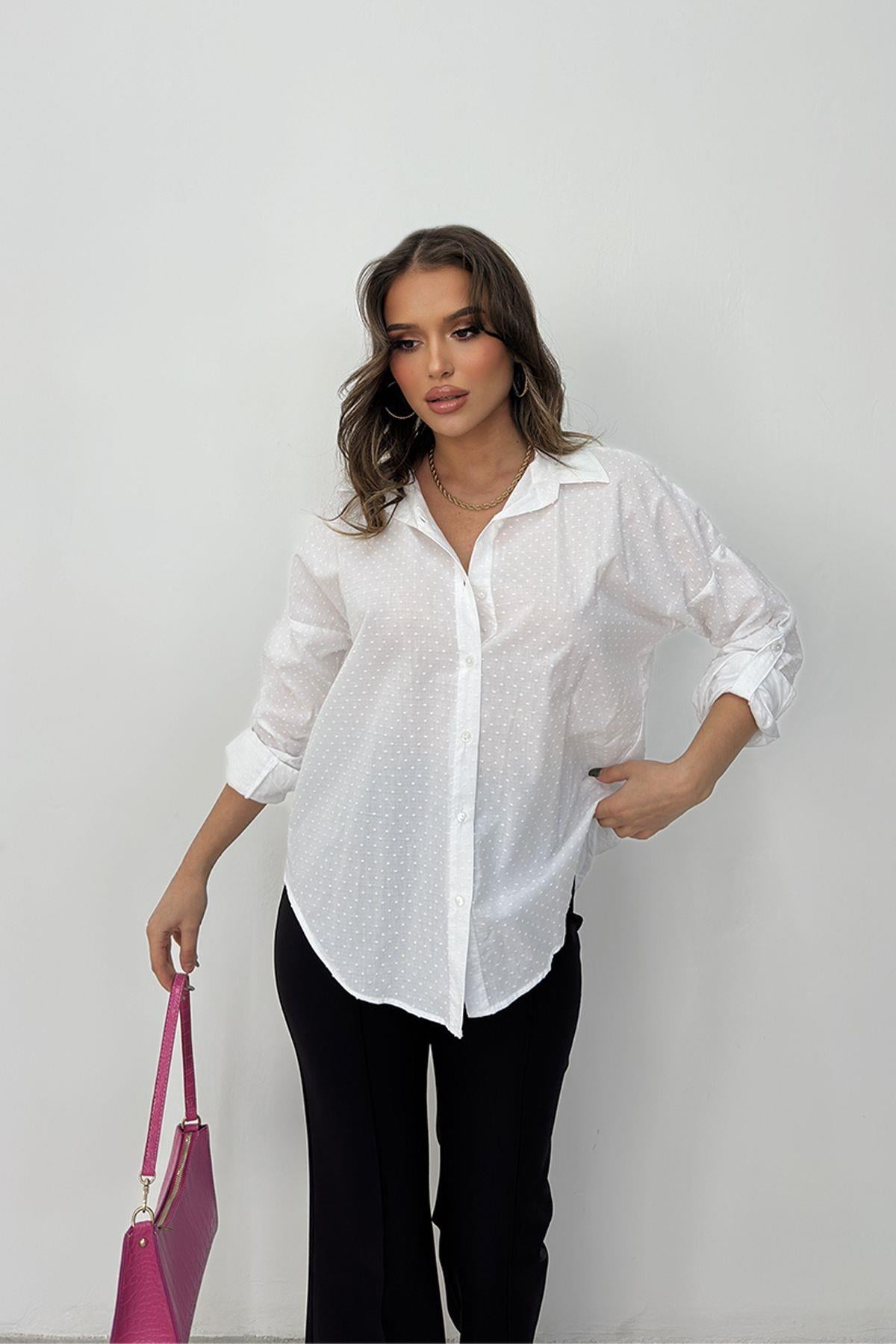 Kadın Puantiye Desenli Gömlek