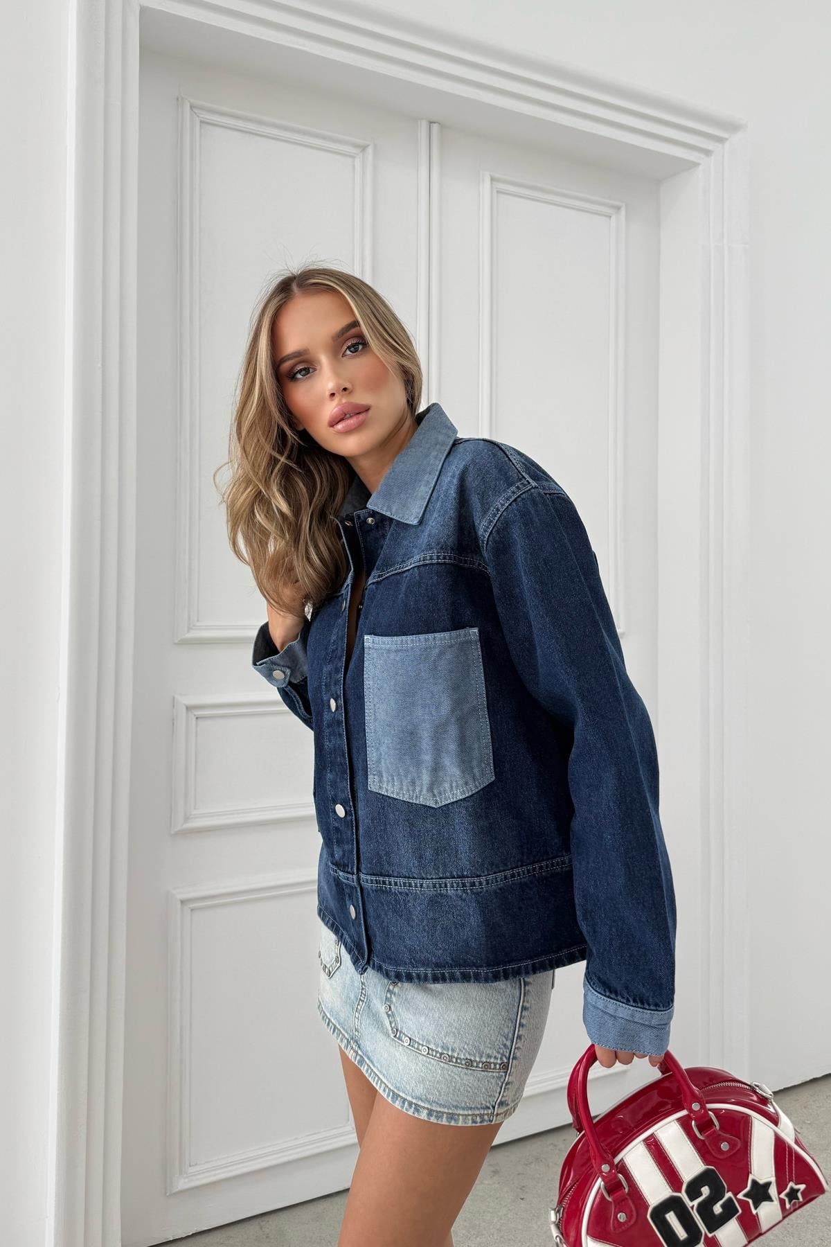 Kadın Çift Renk Oversize Ceket Mavi