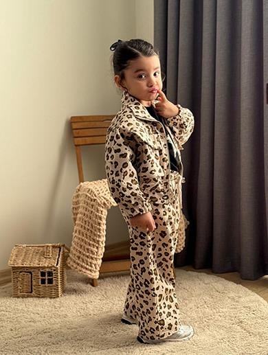 ipekkids KIZ ÇOCUK GİYİM GABARDİN KUMAŞ LEOPAR 3LÜ TAKIM
