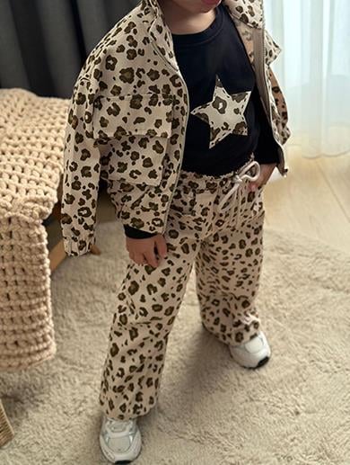 ipekkids KIZ ÇOCUK GİYİM GABARDİN KUMAŞ LEOPAR 3LÜ TAKIM