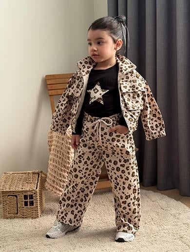 ipekkids KIZ ÇOCUK GİYİM GABARDİN KUMAŞ LEOPAR 3LÜ TAKIM