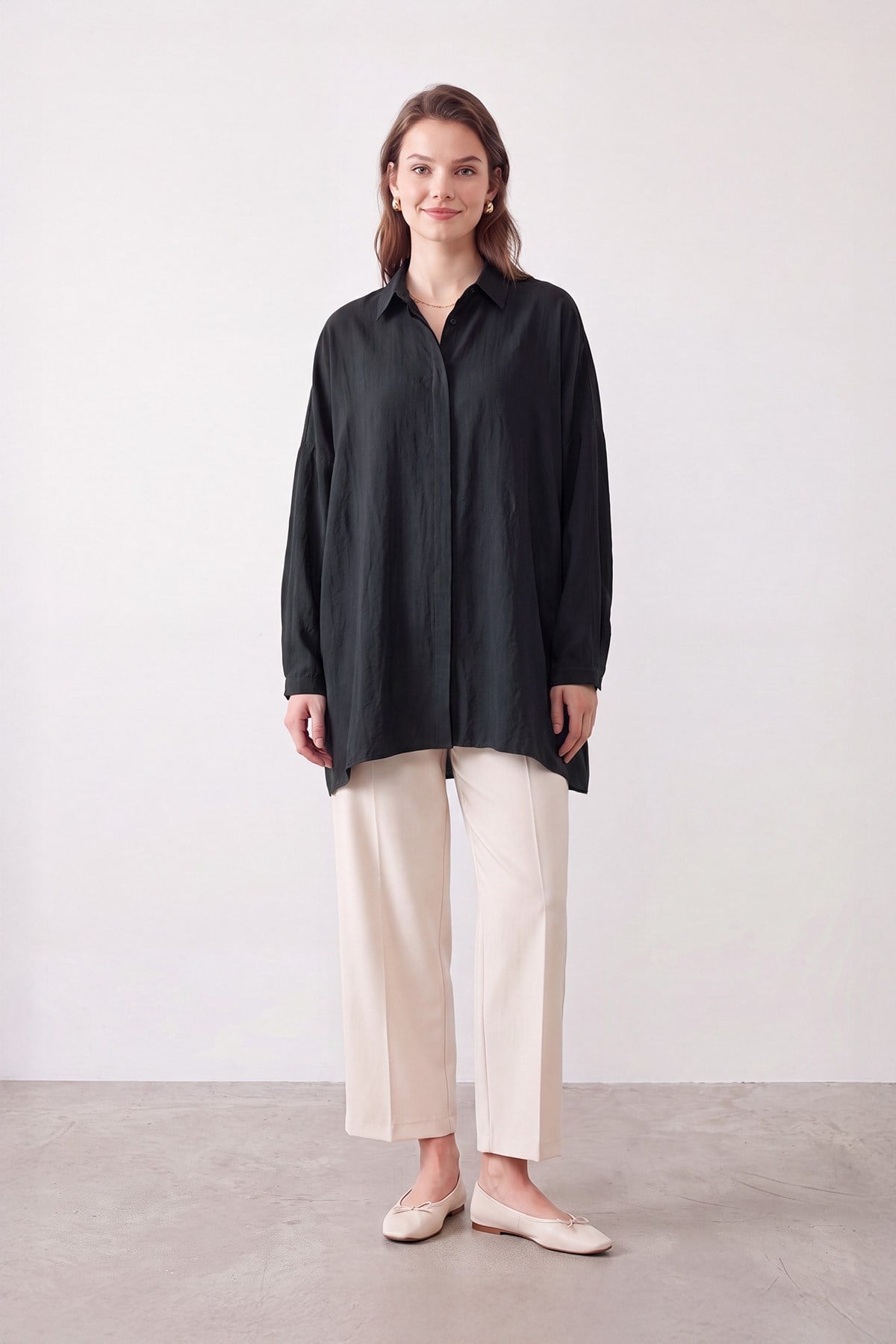 Basic Oversize Gömlek - Siyah Gömlek Puane 