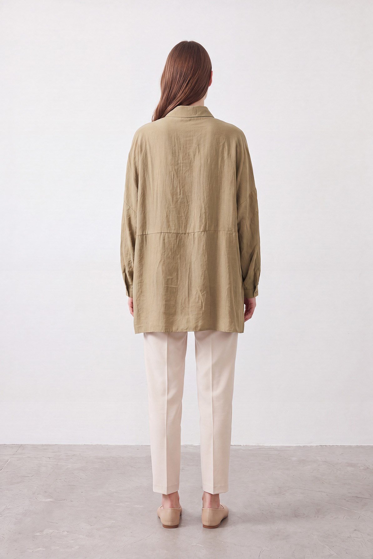 Basic Oversize Gömlek Zeytin Yeşili Gömlek Puane 