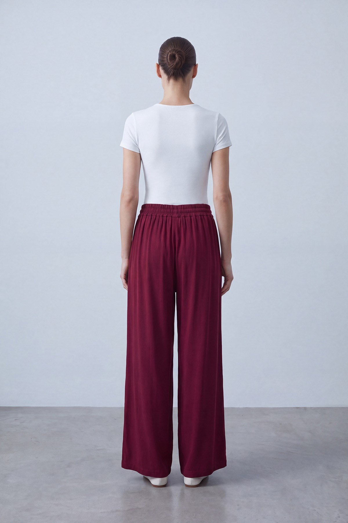 Bel Bağcıklı Bol Paça Modal Pantolon Bordo Pantolon Soul 