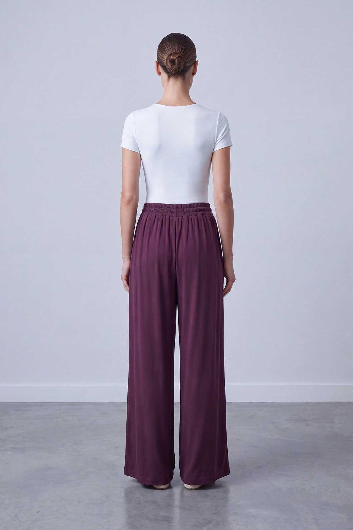 Bel Bağcıklı Bol Paça Modal Pantolon Mürdüm Pantolon Soul 