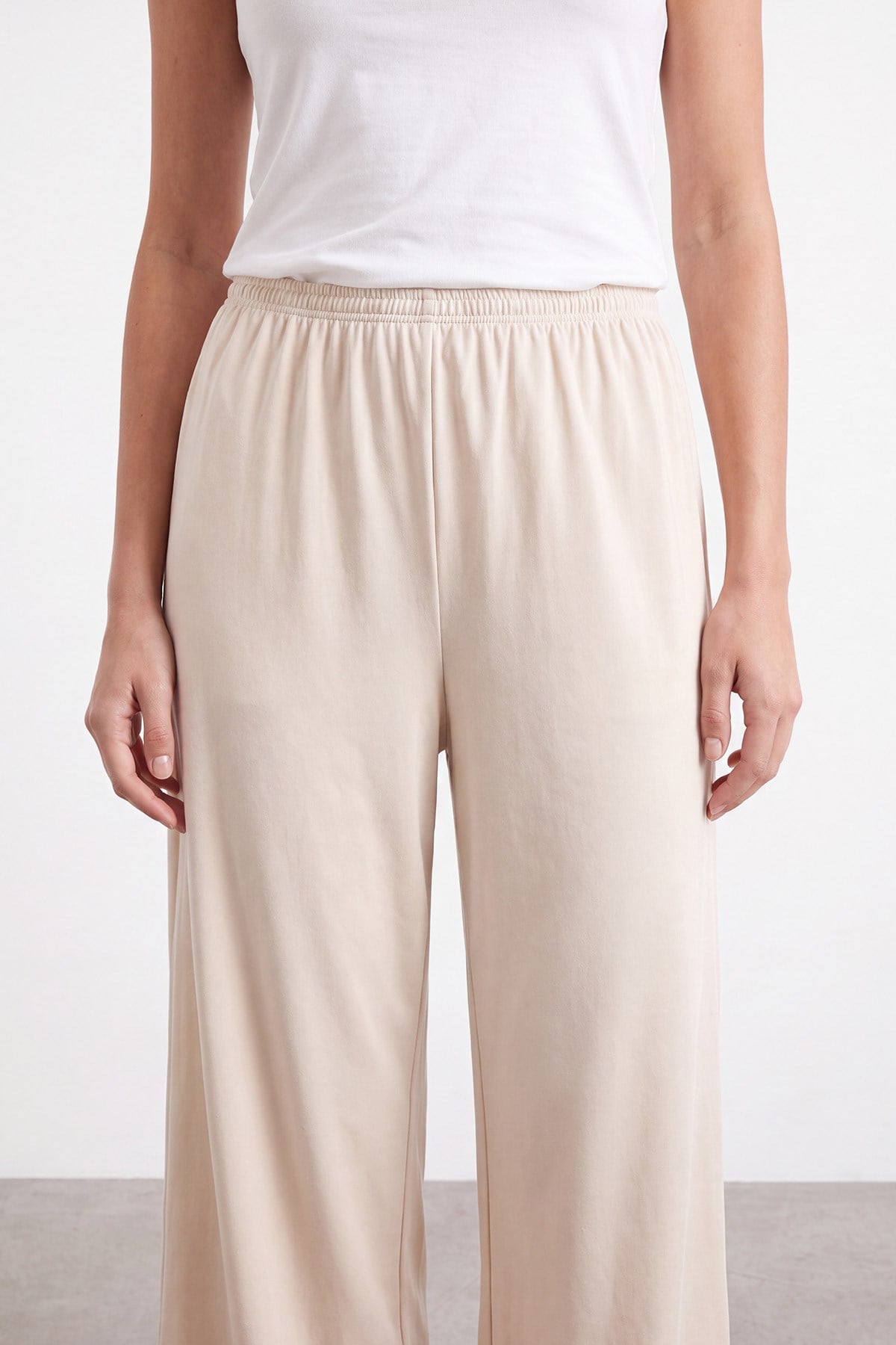 Beli Lastikli Bol Paça Astar Pantolon - Bej PUANE Puane 
